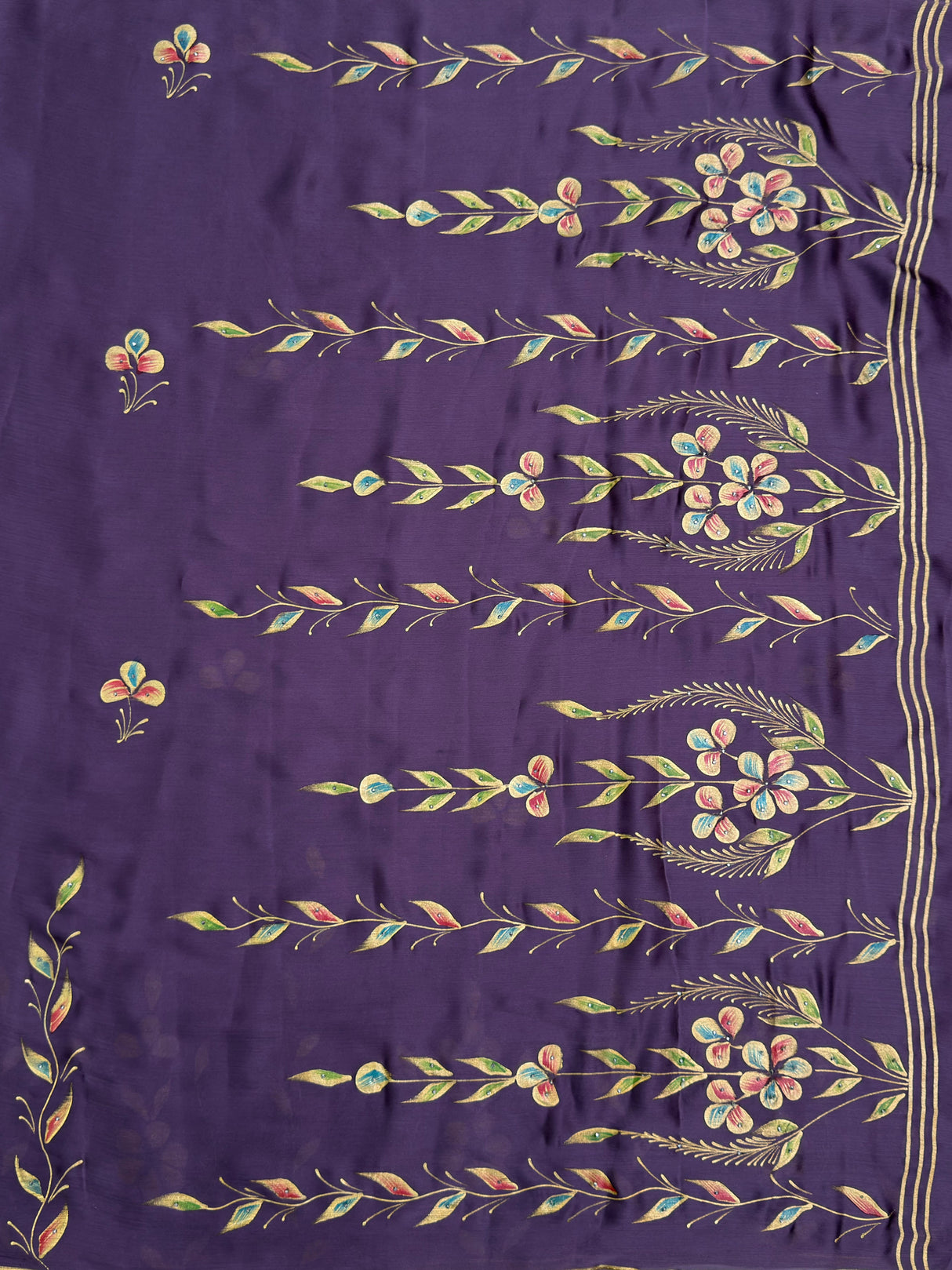 MIMOSA Violet Banarasi chiffon Saree — pallu and zari work detail