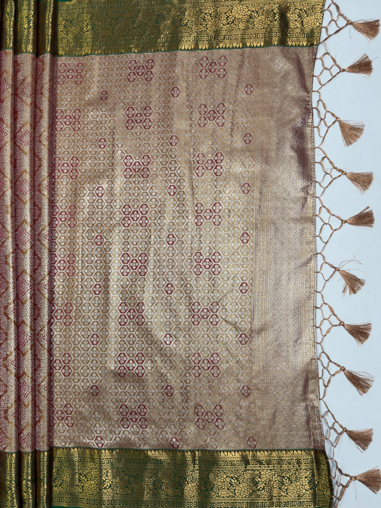 MIMOSA Maroon Saree Saree — pallu and zari work detail