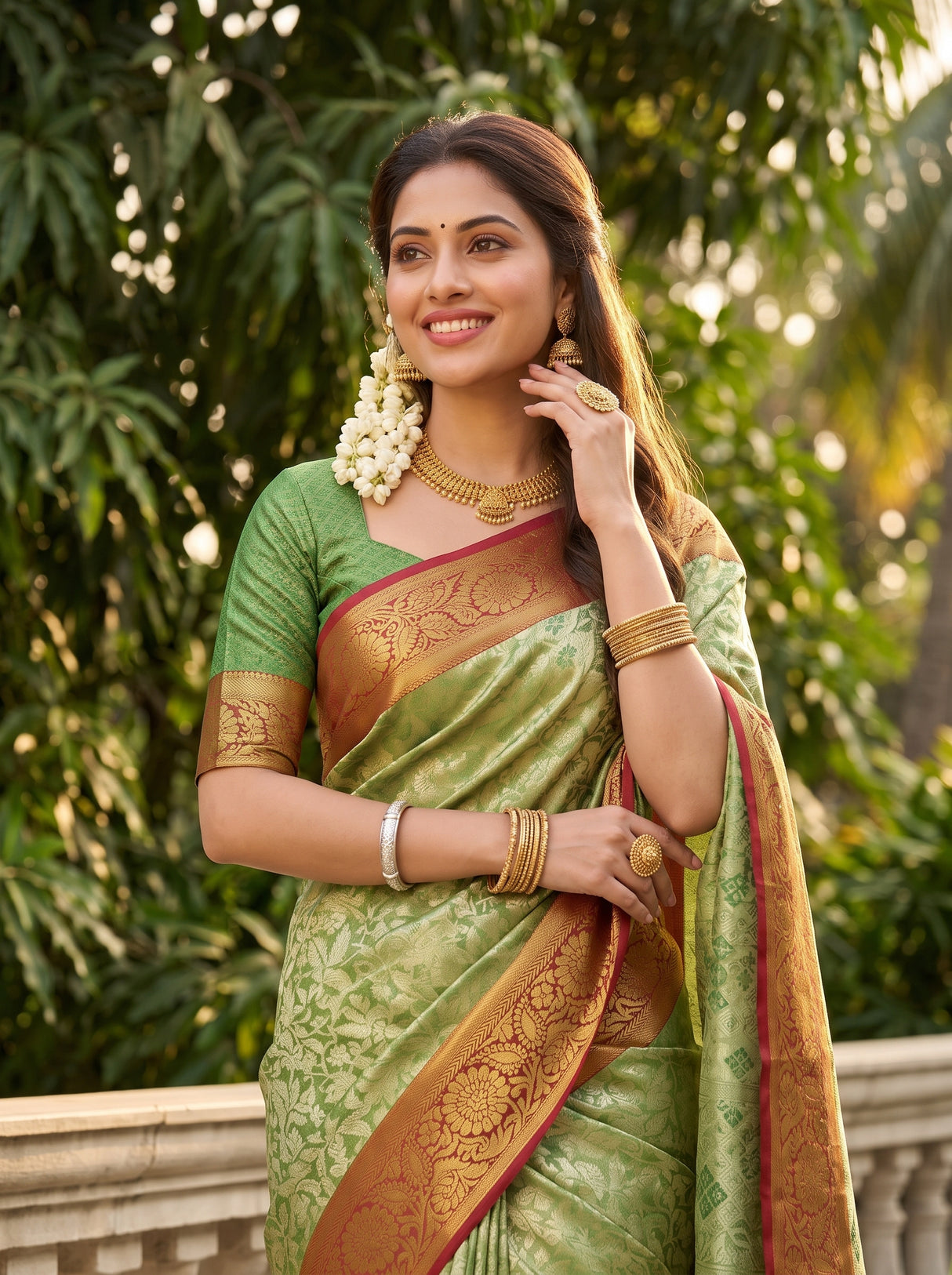 MIMOSA Green Saree Saree — pose 10 styling detail