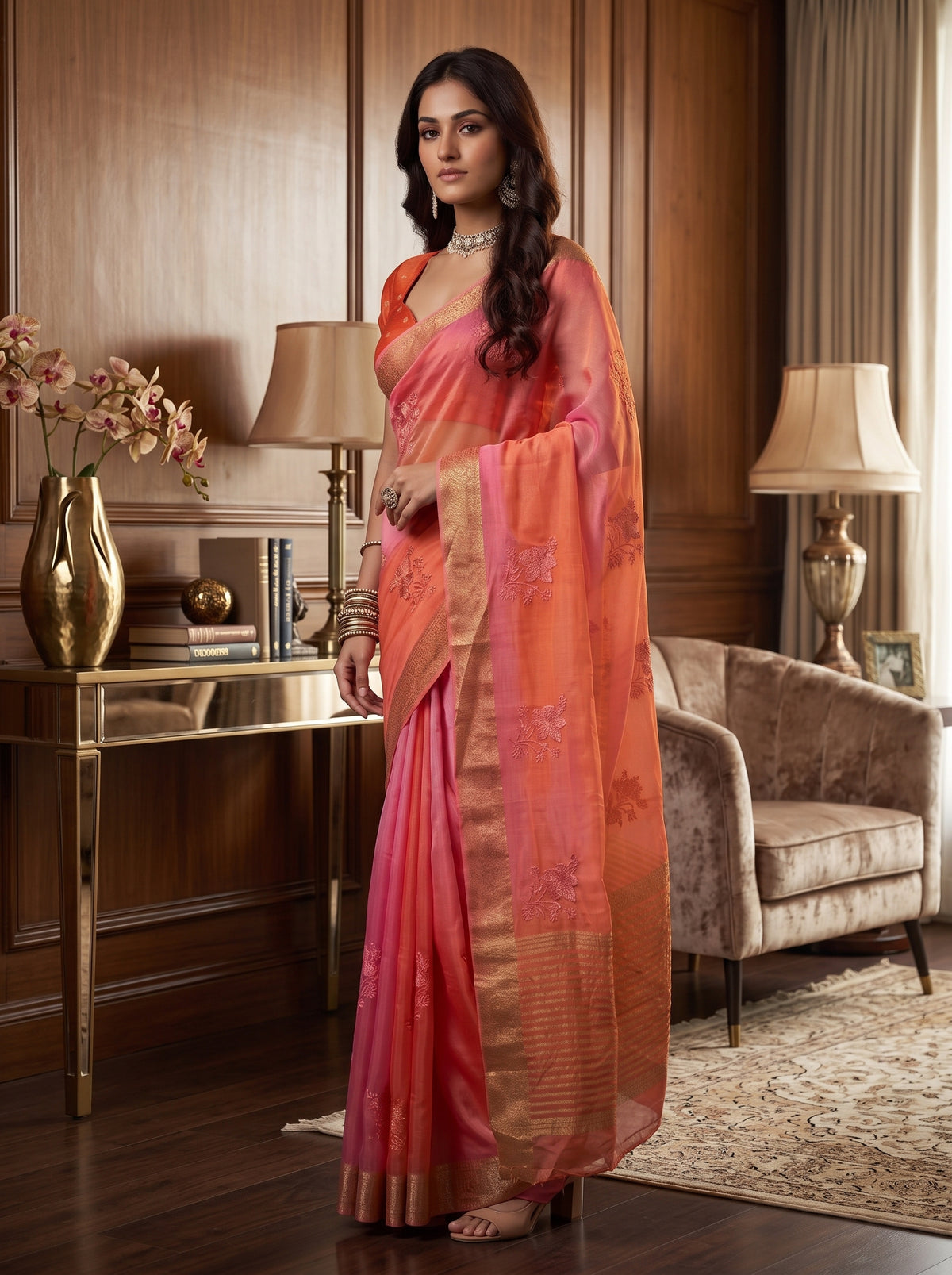 MIMOSA Gajari Jaipur Saree — pose 3 styling detail
