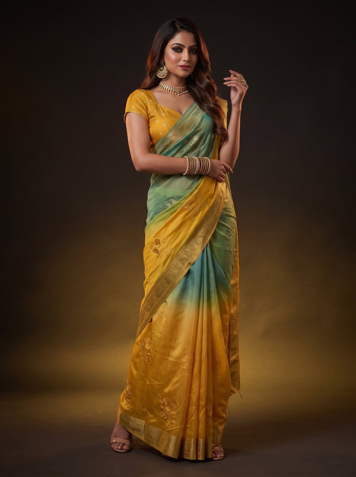 MIMOSA Mustard Jaipur Saree — pose 5 styling detail