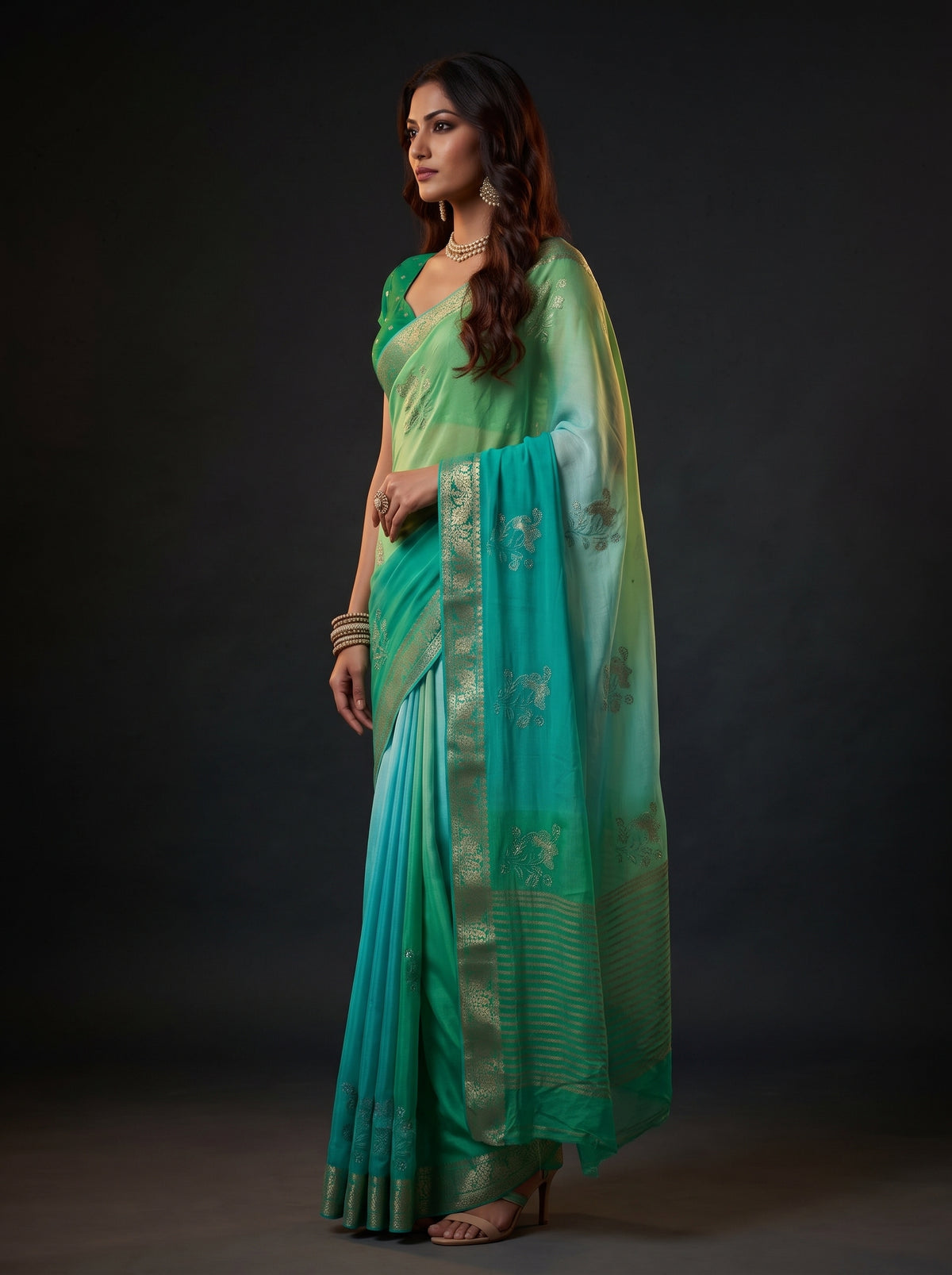 MIMOSA Rama Jaipur Saree — pose 3 styling detail