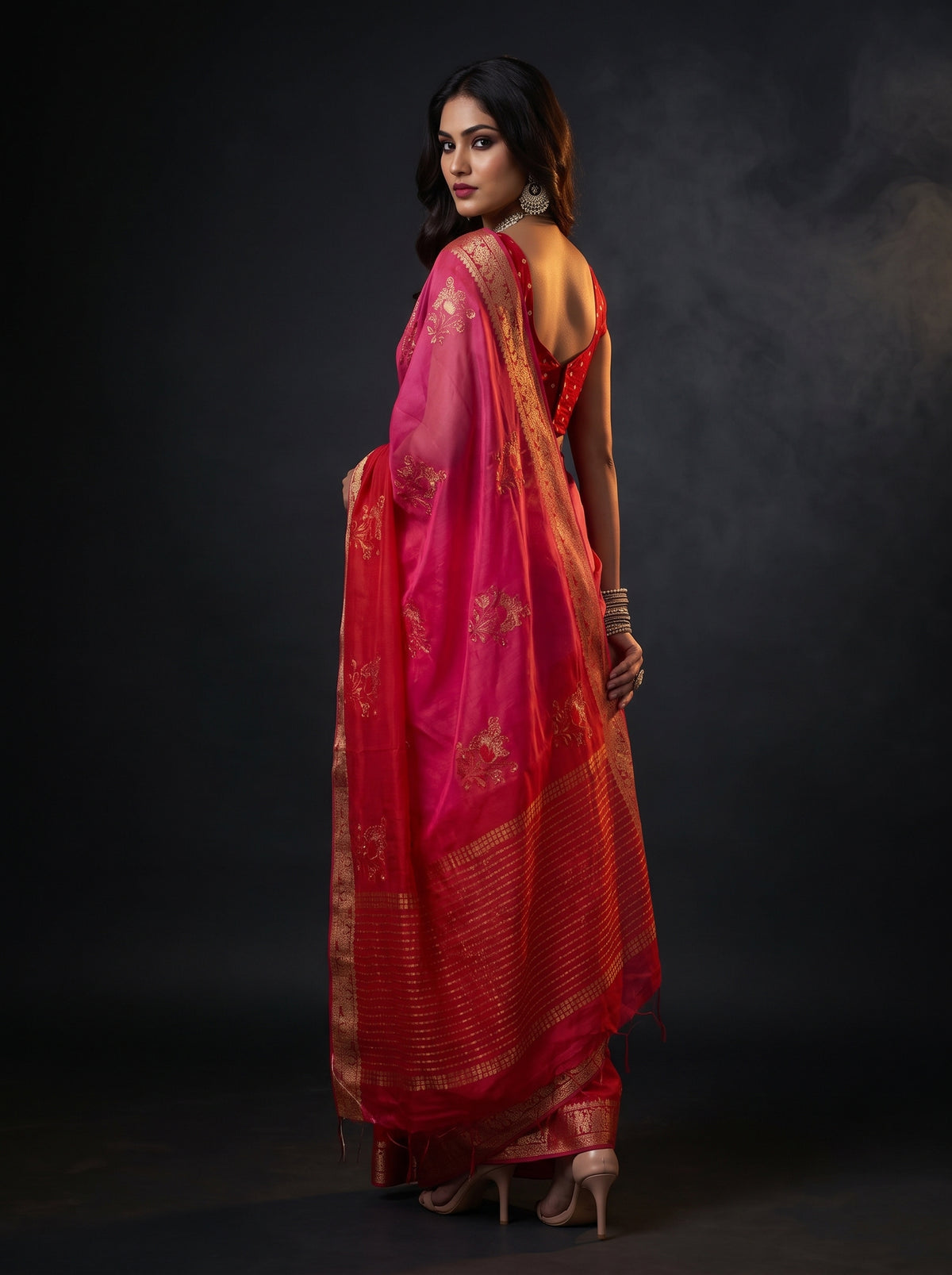 MIMOSA Strawberry Jaipur Saree — pose 7 styling detail