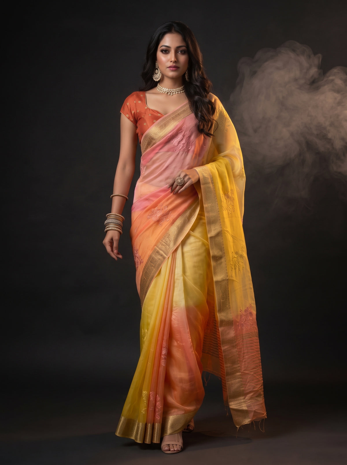 MIMOSA Yellow Jaipur Saree — pose 6 styling detail