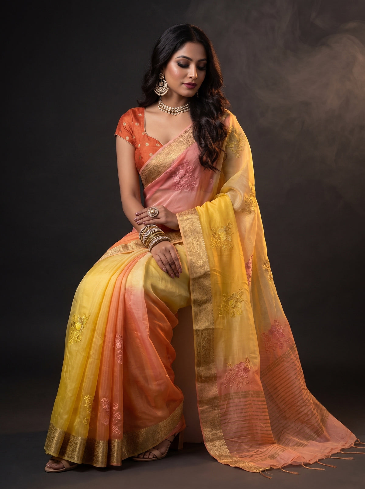 MIMOSA Yellow Jaipur Saree — pose 8 styling detail
