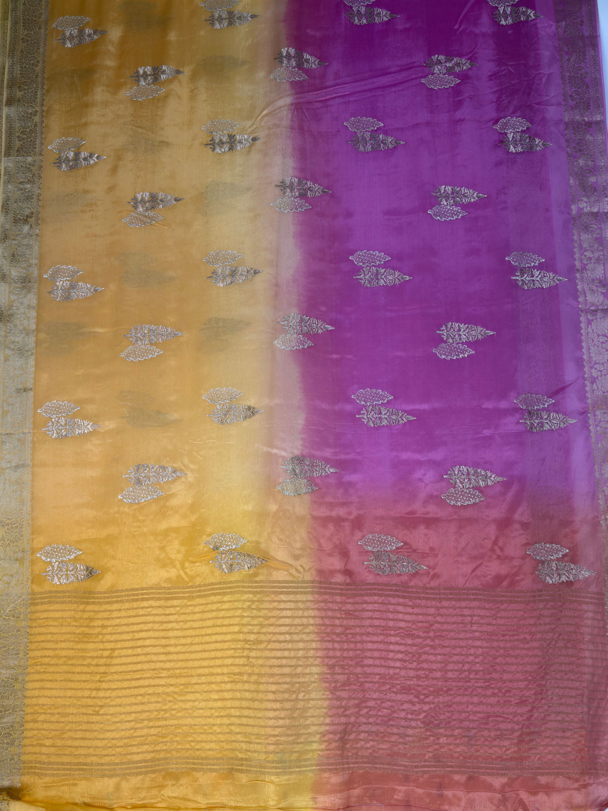 MIMOSA Gold Jaipur Pure Viscose Chiffon Saree — pallu and zari work detail