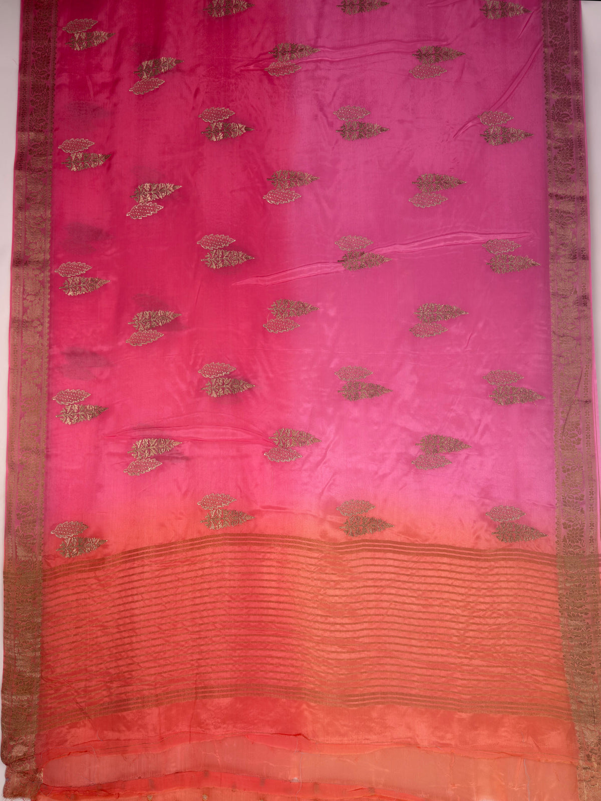 MIMOSA Gajari Jaipur Pure Viscose Chiffon Saree — pallu and zari work detail