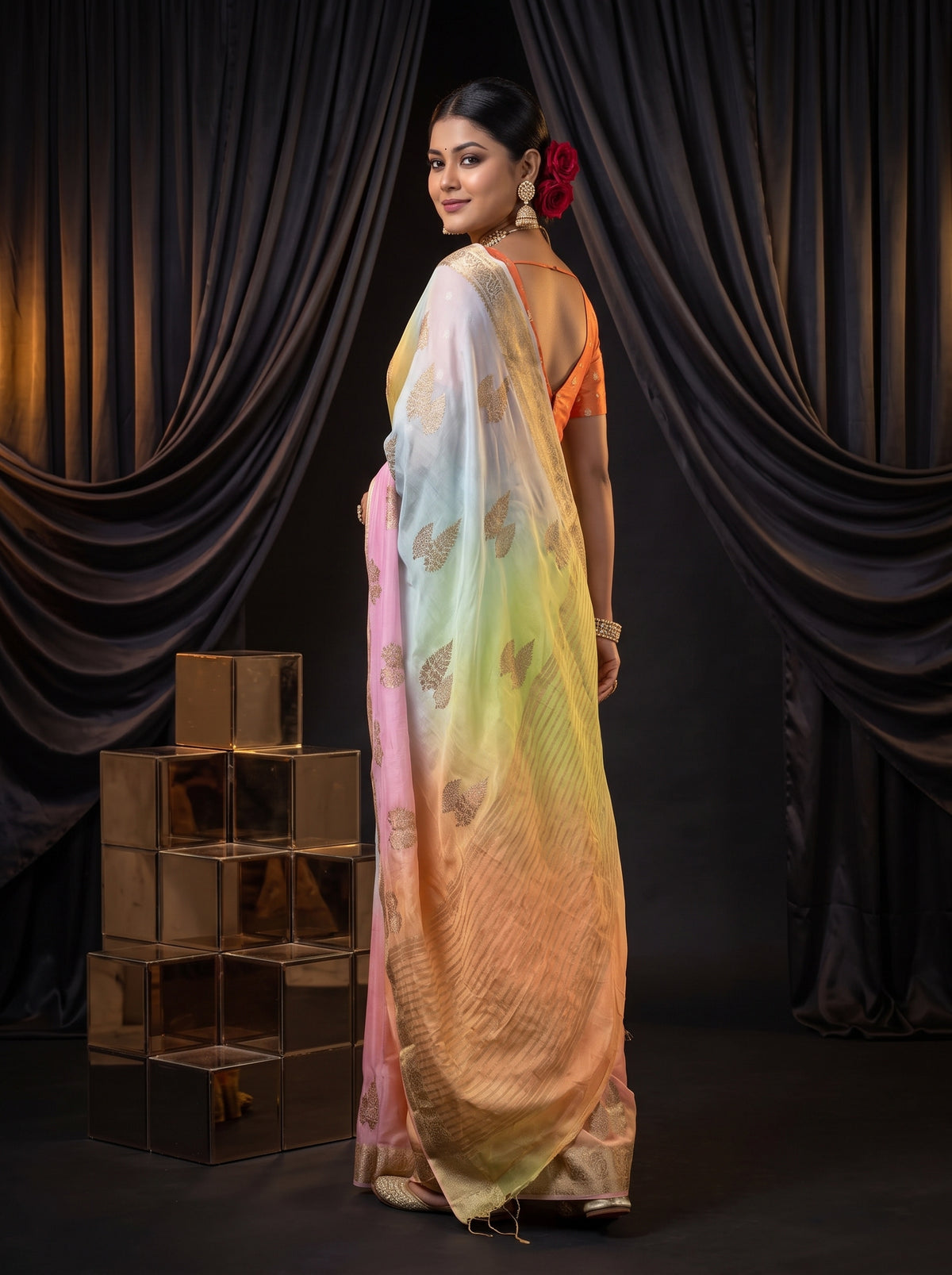 MIMOSA Pink Jaipur Pure Viscose Chiffon Saree — pose 7 styling detail