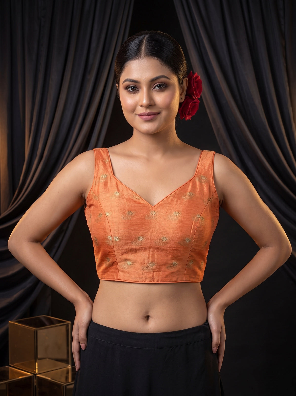 MIMOSA Pink Jaipur Pure Viscose Chiffon Saree — blouse close-up