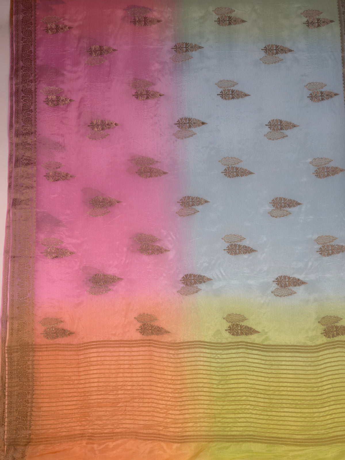 MIMOSA Pink Jaipur Pure Viscose Chiffon Saree — pallu and zari work detail