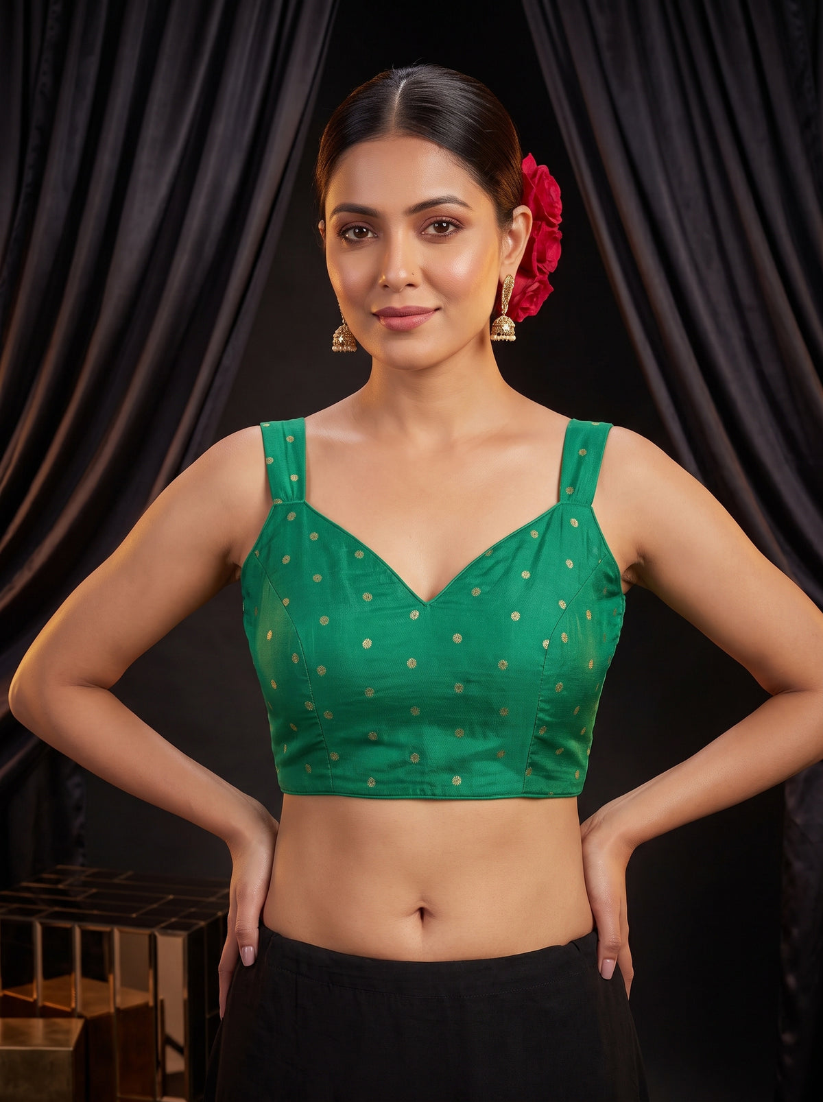 MIMOSA Rama Jaipur Pure Viscose Chiffon Saree — blouse close-up