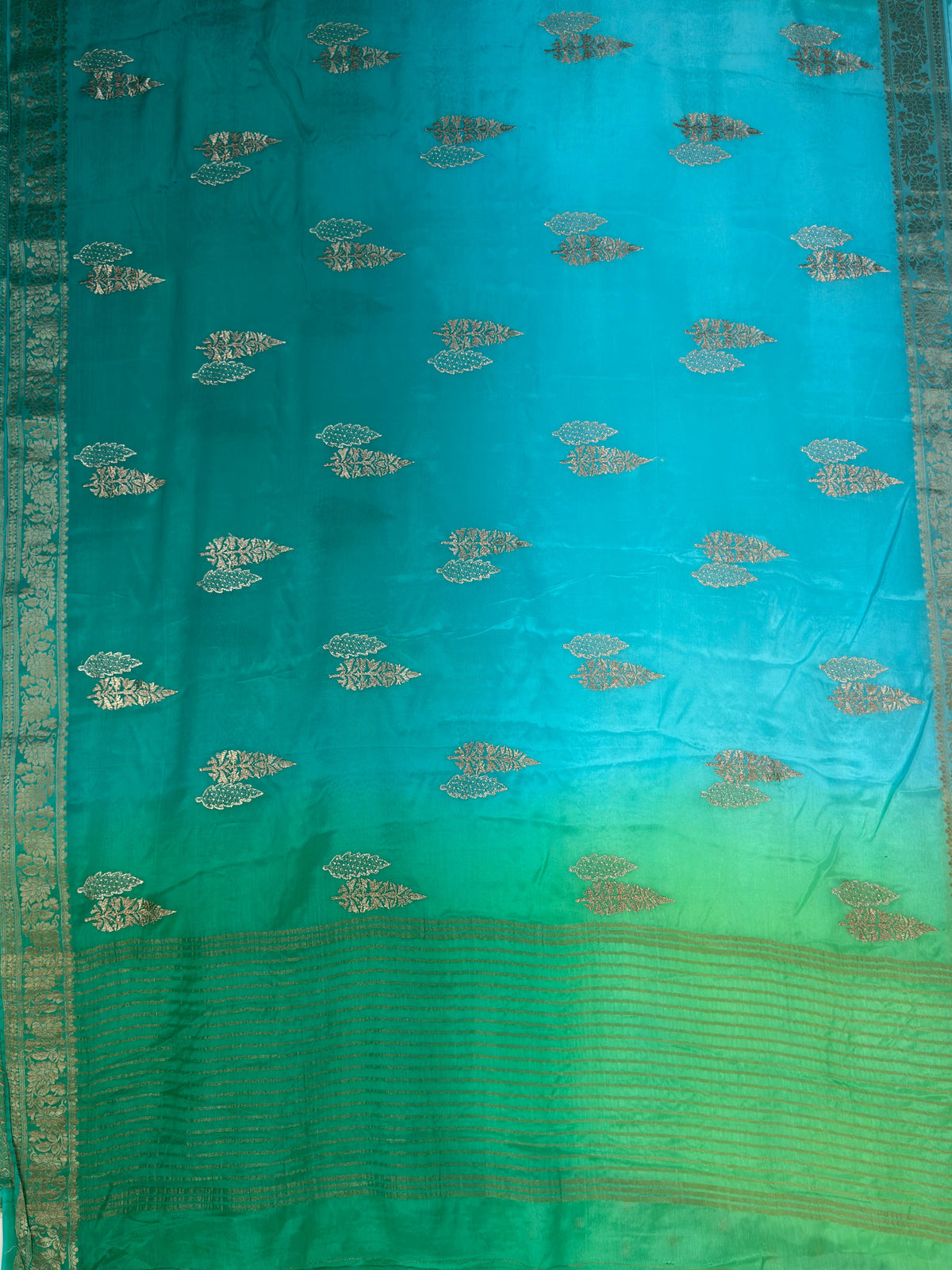 MIMOSA Rama Jaipur Pure Viscose Chiffon Saree — pallu and zari work detail