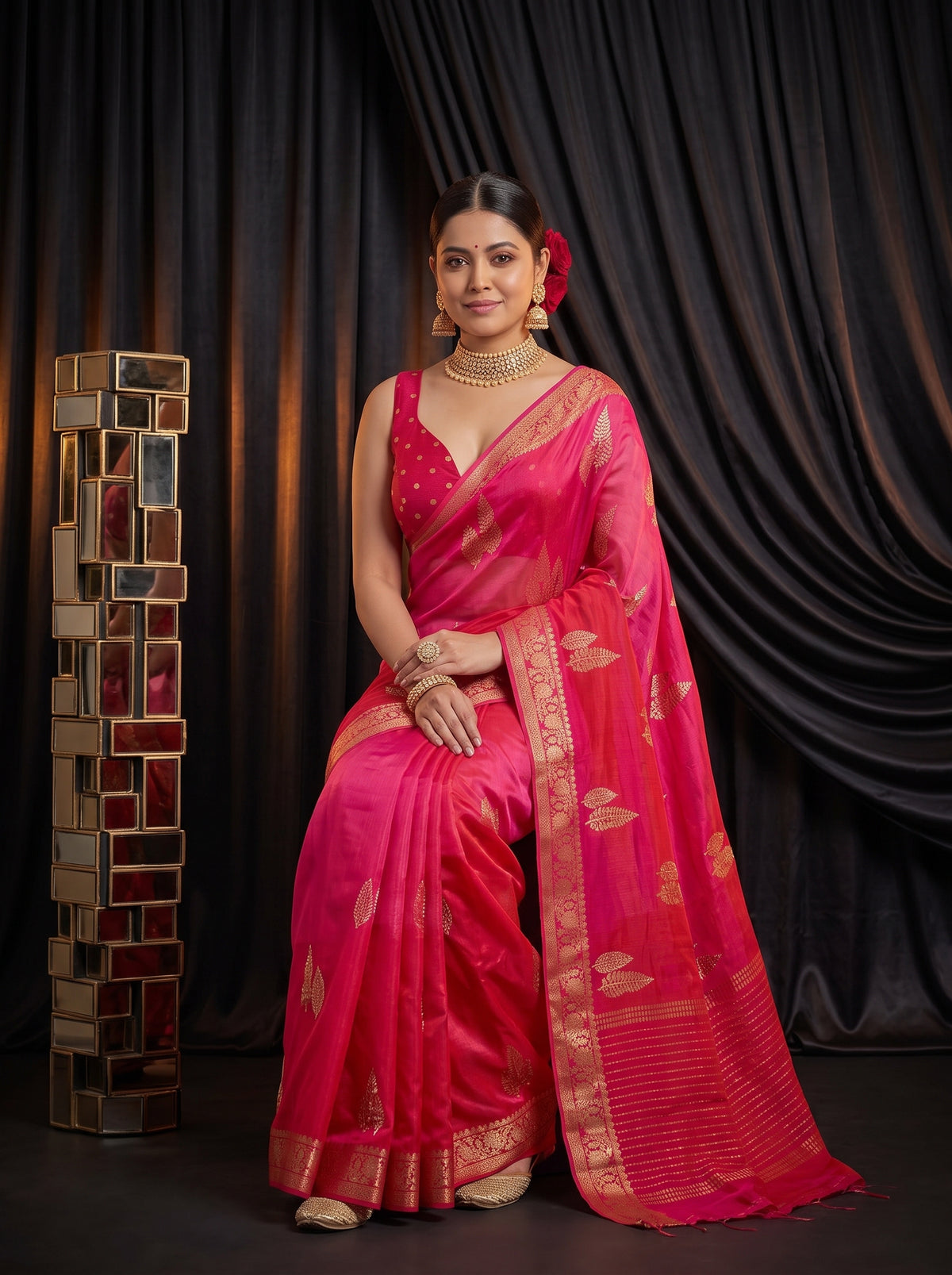 MIMOSA Rani Jaipur Pure Viscose Chiffon Saree — pose 8 styling detail