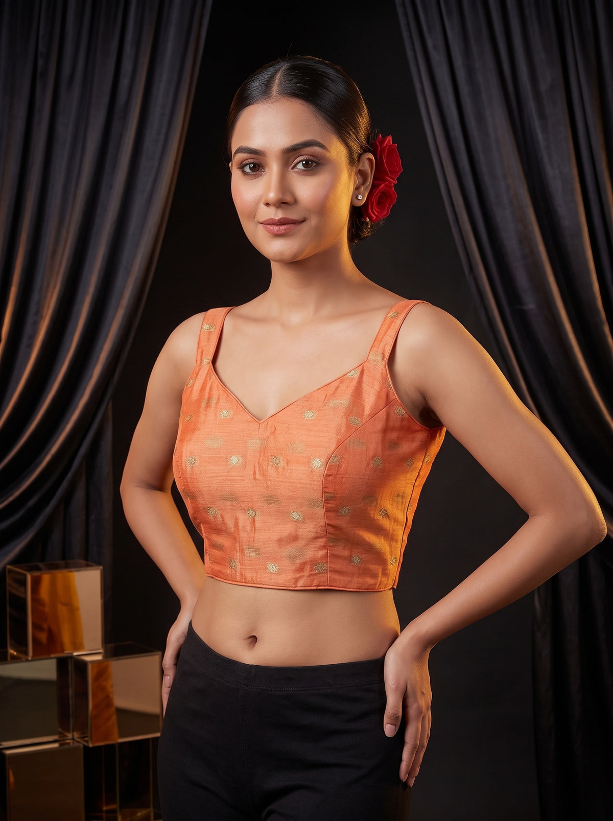 MIMOSA Yellow Jaipur Pure Viscose Chiffon Saree — blouse close-up