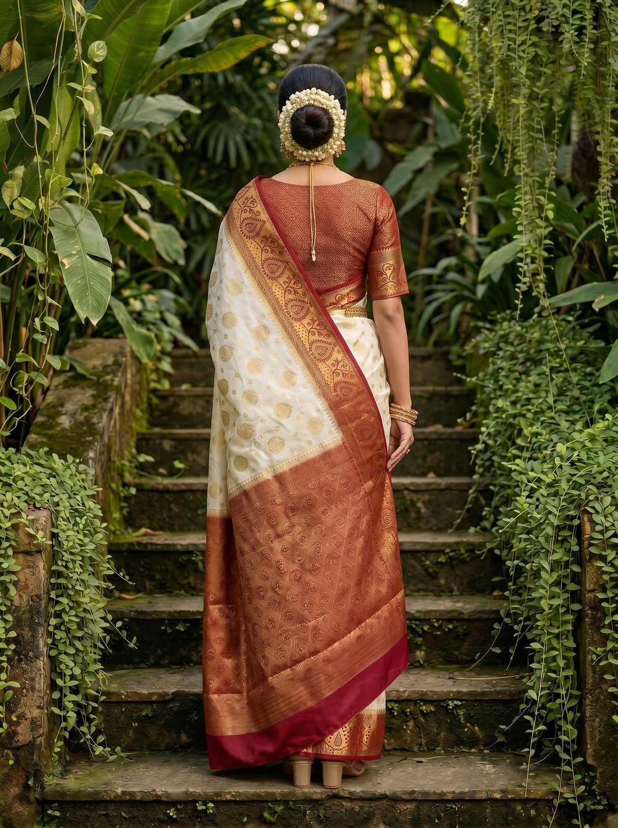 MIMOSA White Kanjivaram Saree — pose 2 styling detail