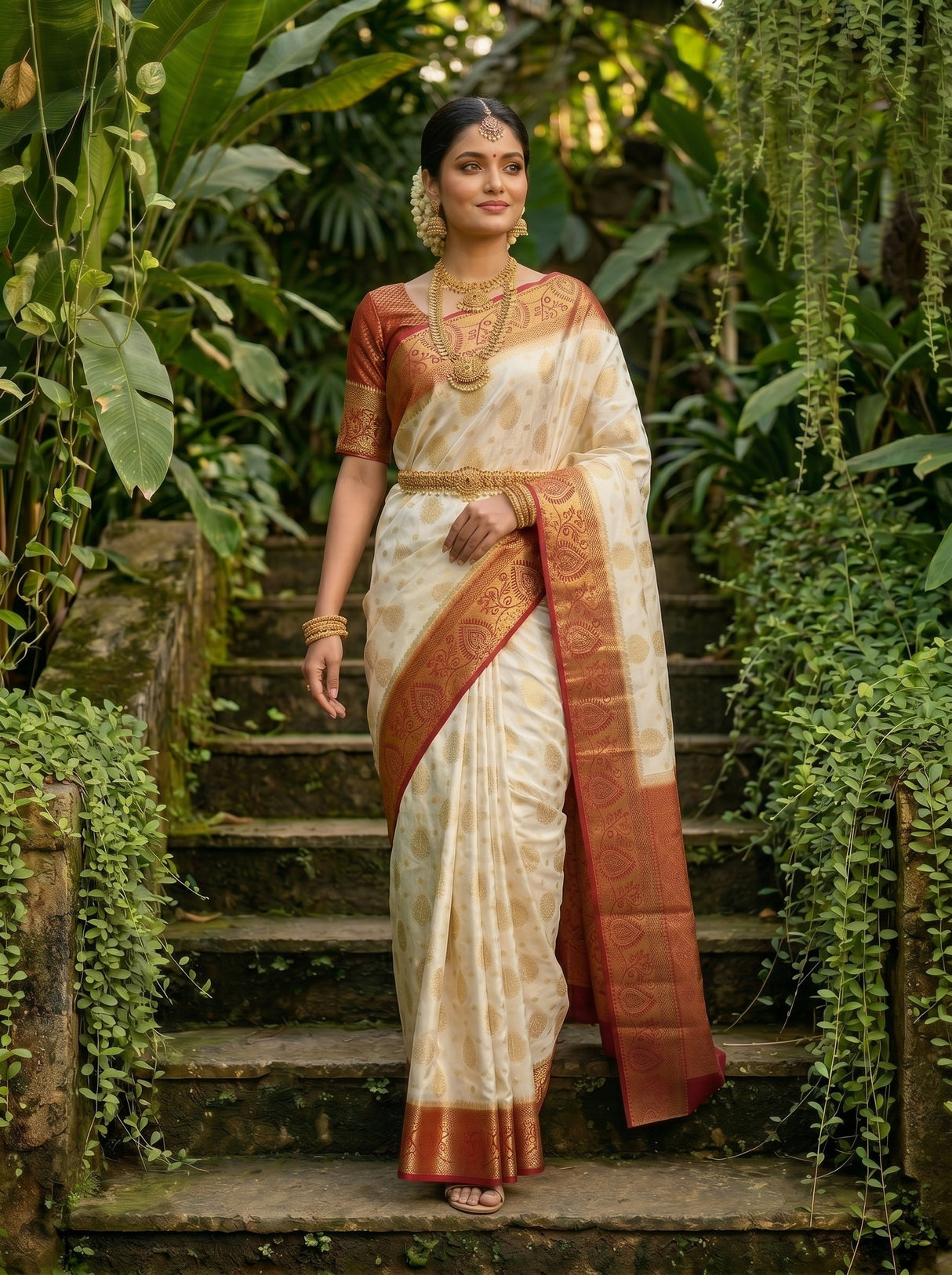 MIMOSA White Kanjivaram Saree — pose 6 styling detail