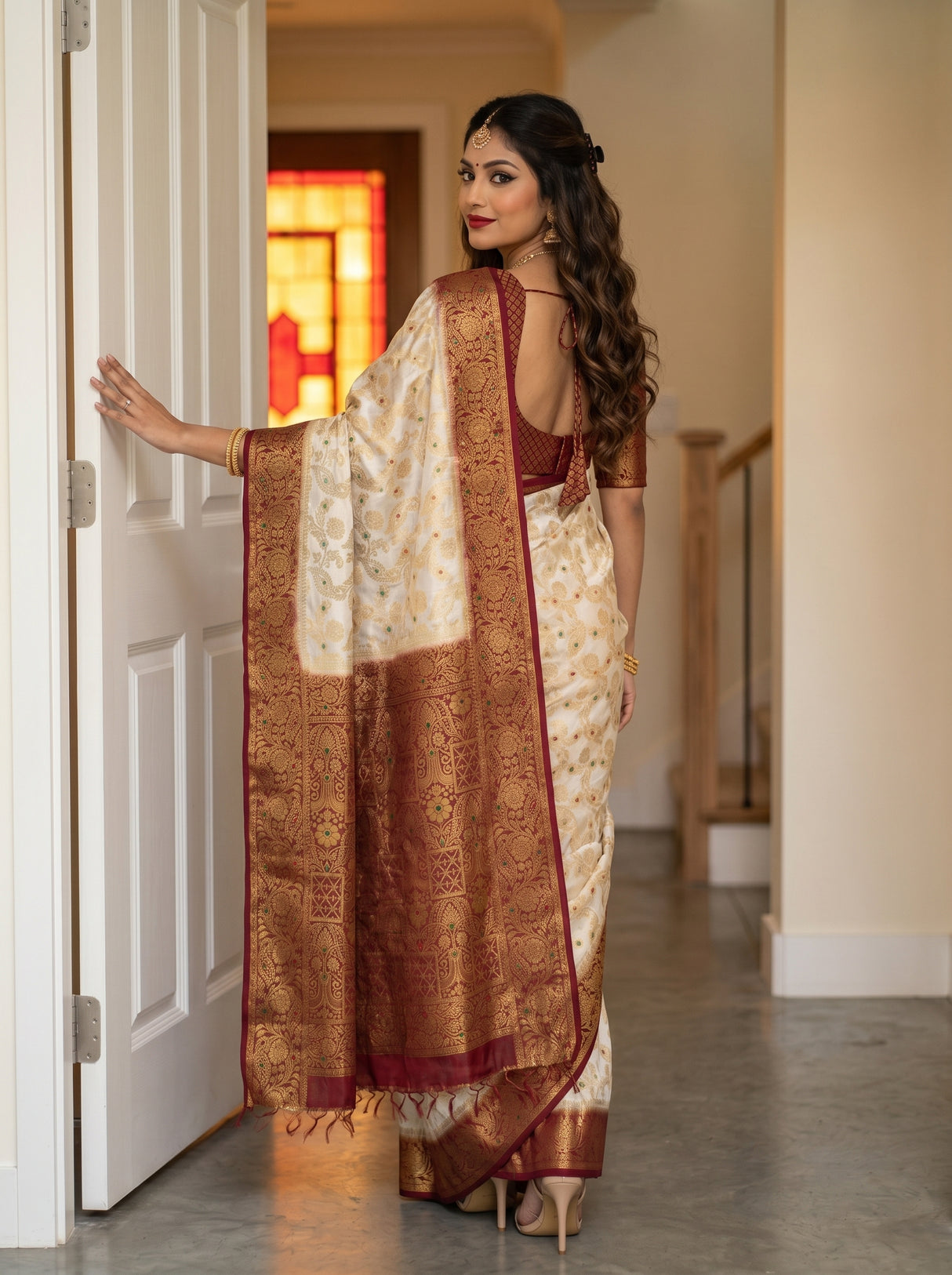 MIMOSA White Kanjivaram Saree — pose 7 styling detail