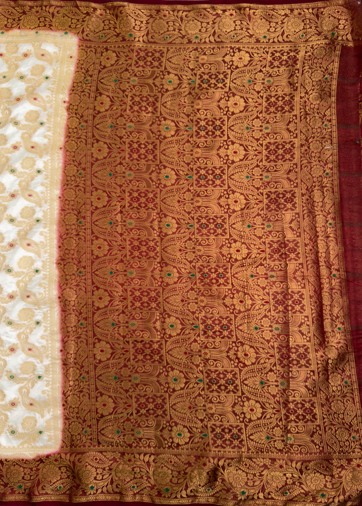 MIMOSA White Kanjivaram Saree — pallu and zari work detail