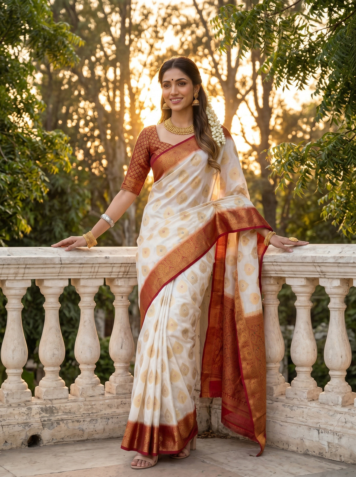 MIMOSA White Kanjivaram Saree — pose 5 styling detail