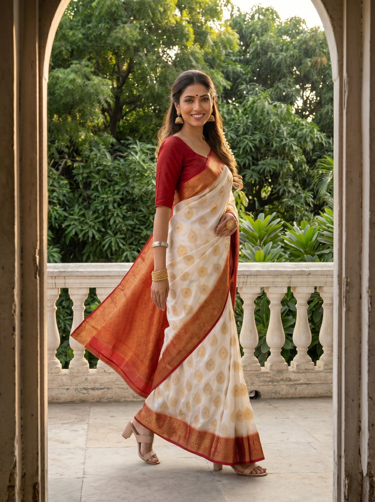 MIMOSA White Kanjivaram Saree — pose 6 styling detail