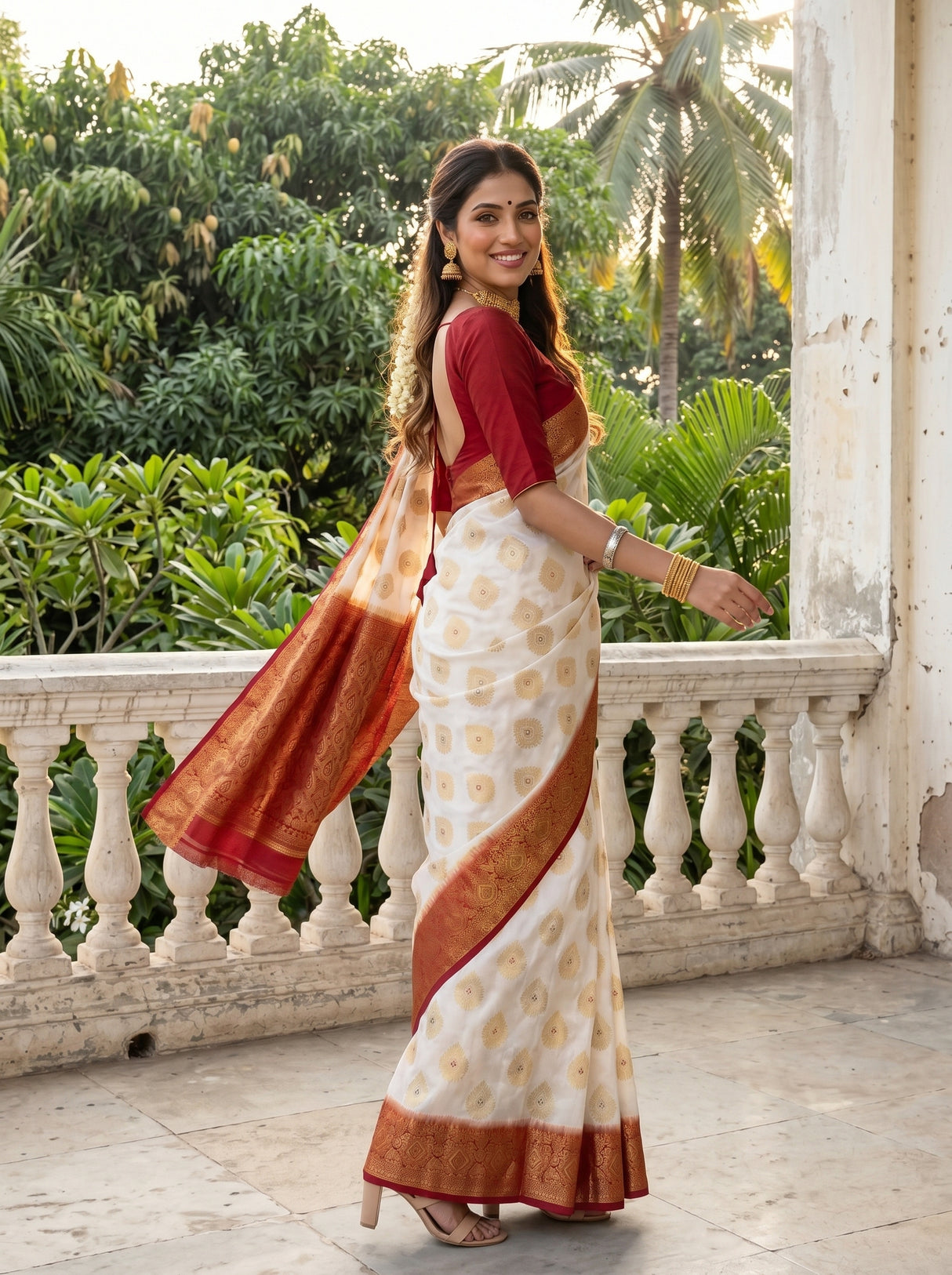 MIMOSA White Kanjivaram Saree — pose 9 styling detail