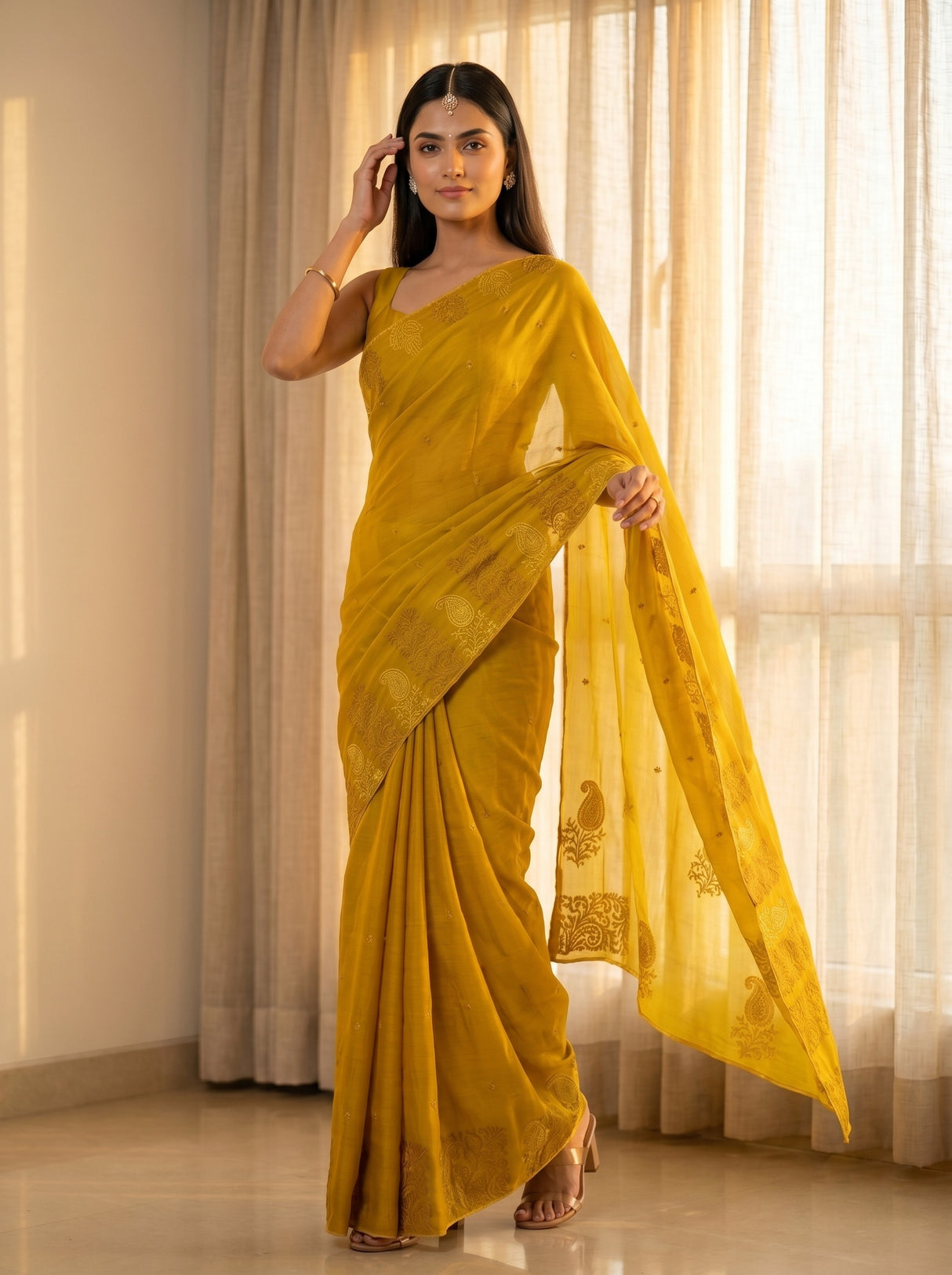 MIMOSA Gold Saree Saree — pose 9 styling detail