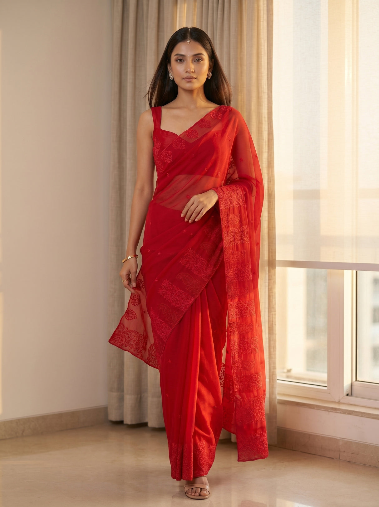 MIMOSA Red Saree Saree — pose 6 styling detail