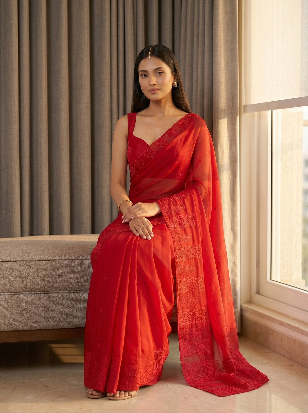 MIMOSA Red Saree Saree — pose 8 styling detail