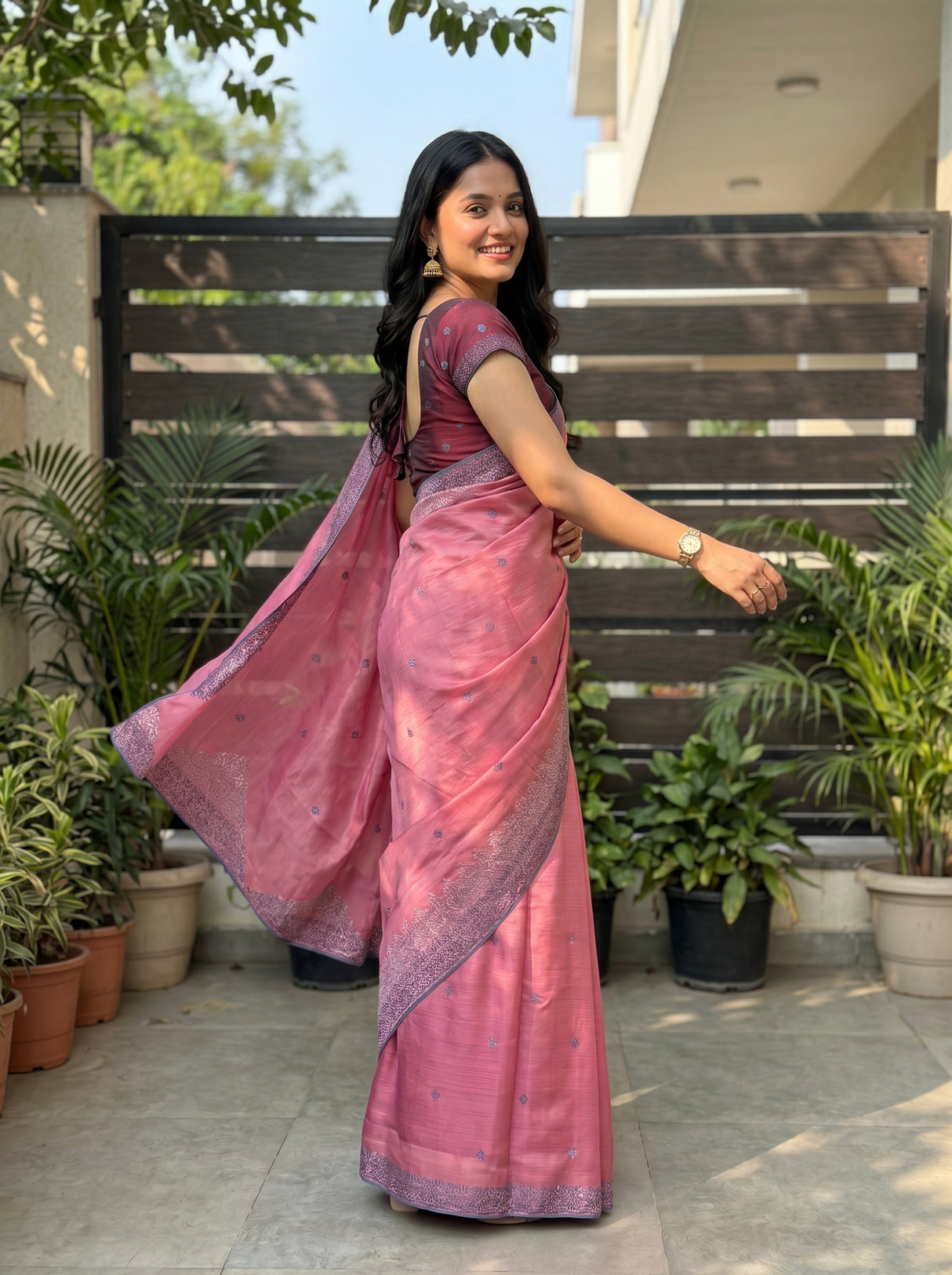 MIMOSA Pink Saree Saree — pose 9 styling detail
