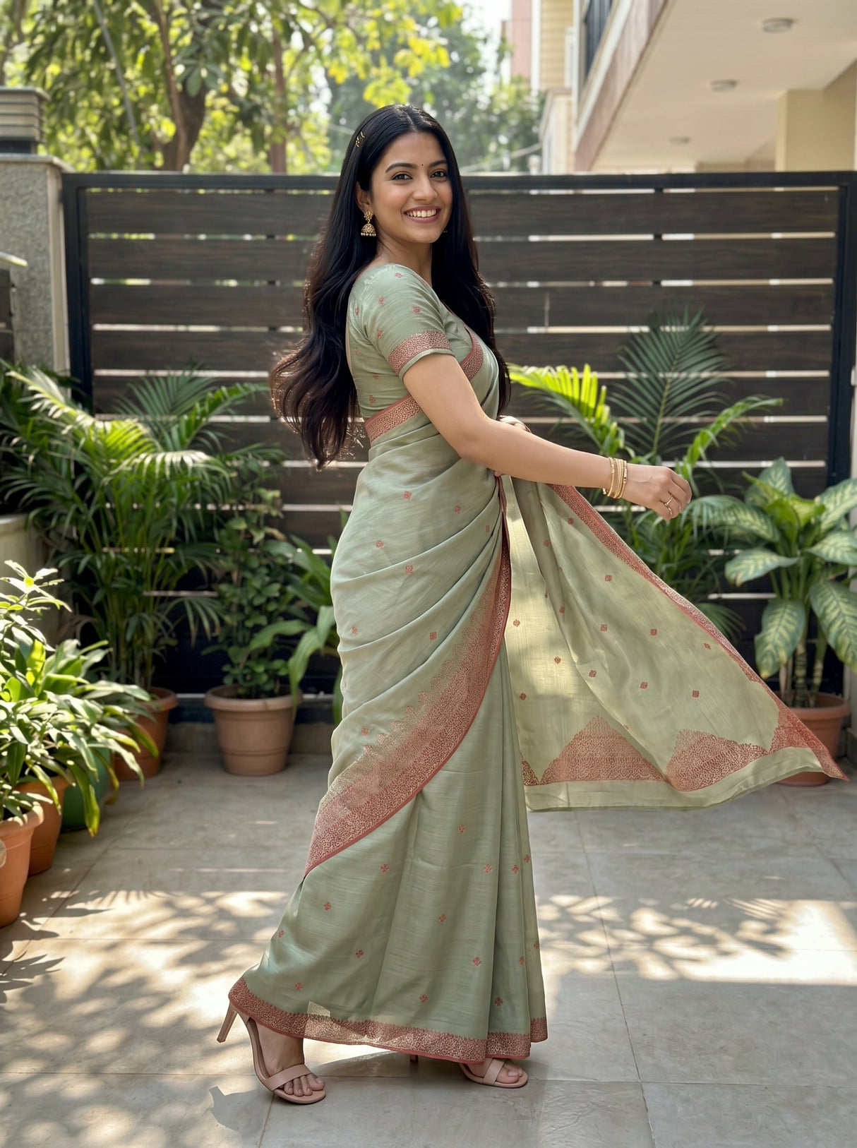 MIMOSA Pista Saree Saree — pose 9 styling detail