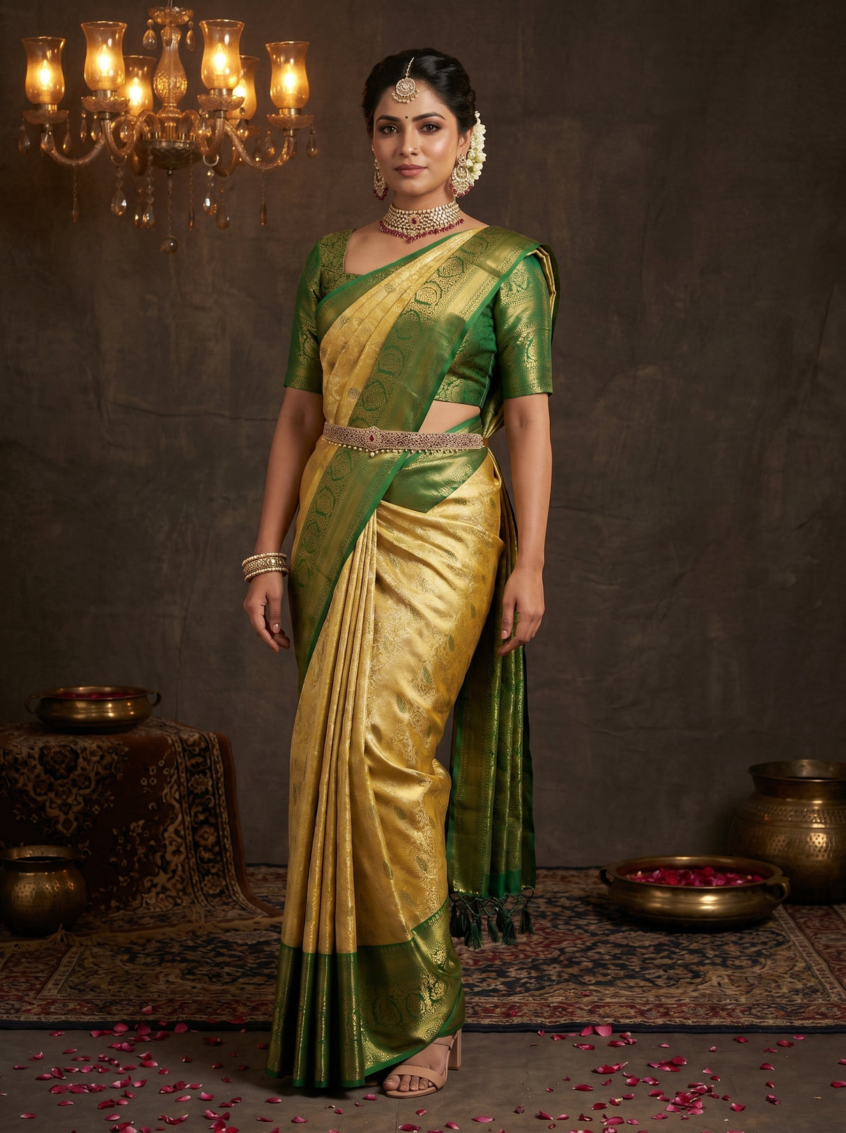 MIMOSA Gold Kanjivaram Art Silk Saree β Mannequin Draped View