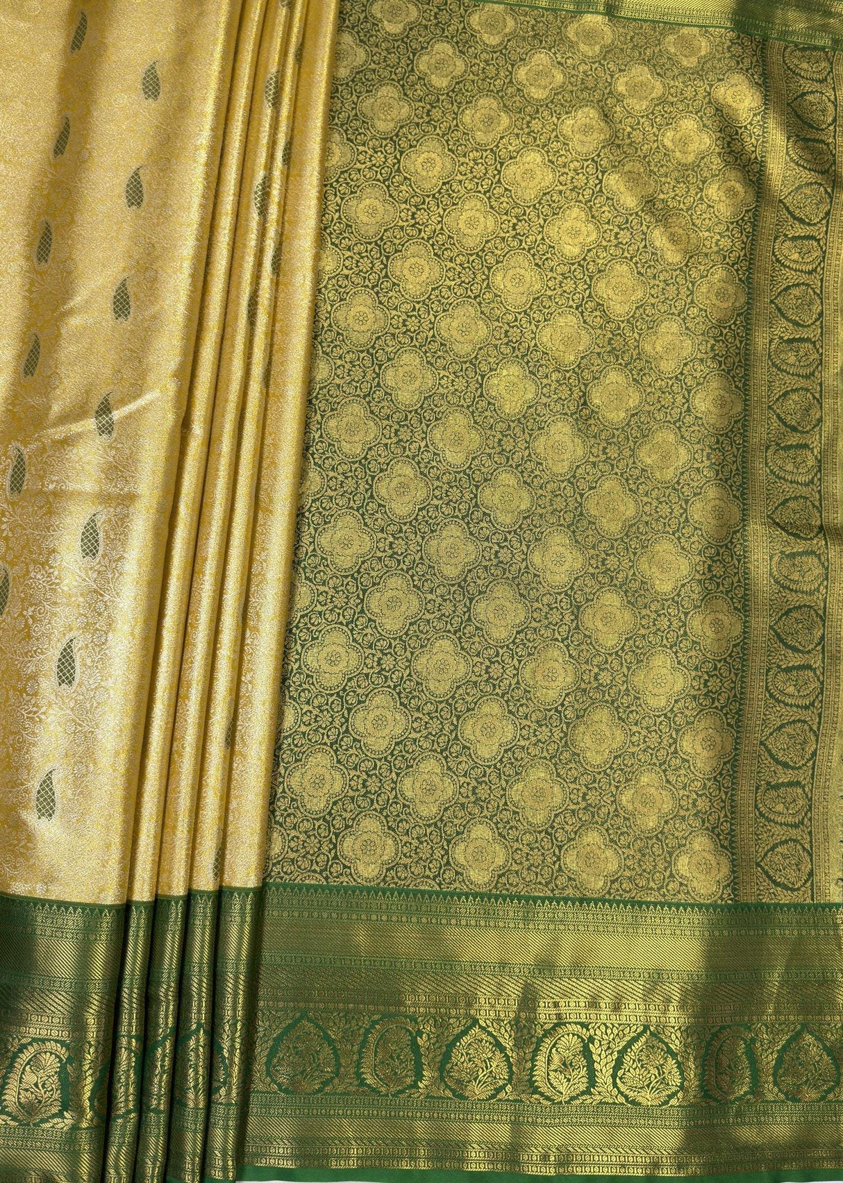 MIMOSA Gold Kanjivaram Art Silk Saree — pallu and zari work detail