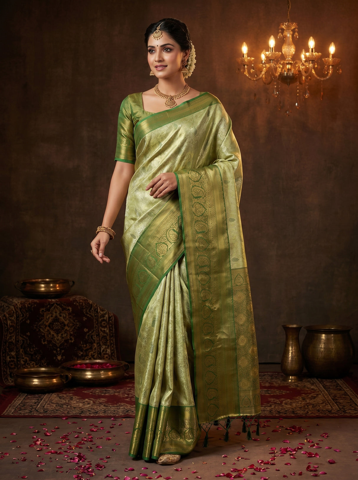 MIMOSA Olive Kanjivaram Art Silk Saree β pose 7 styling detail