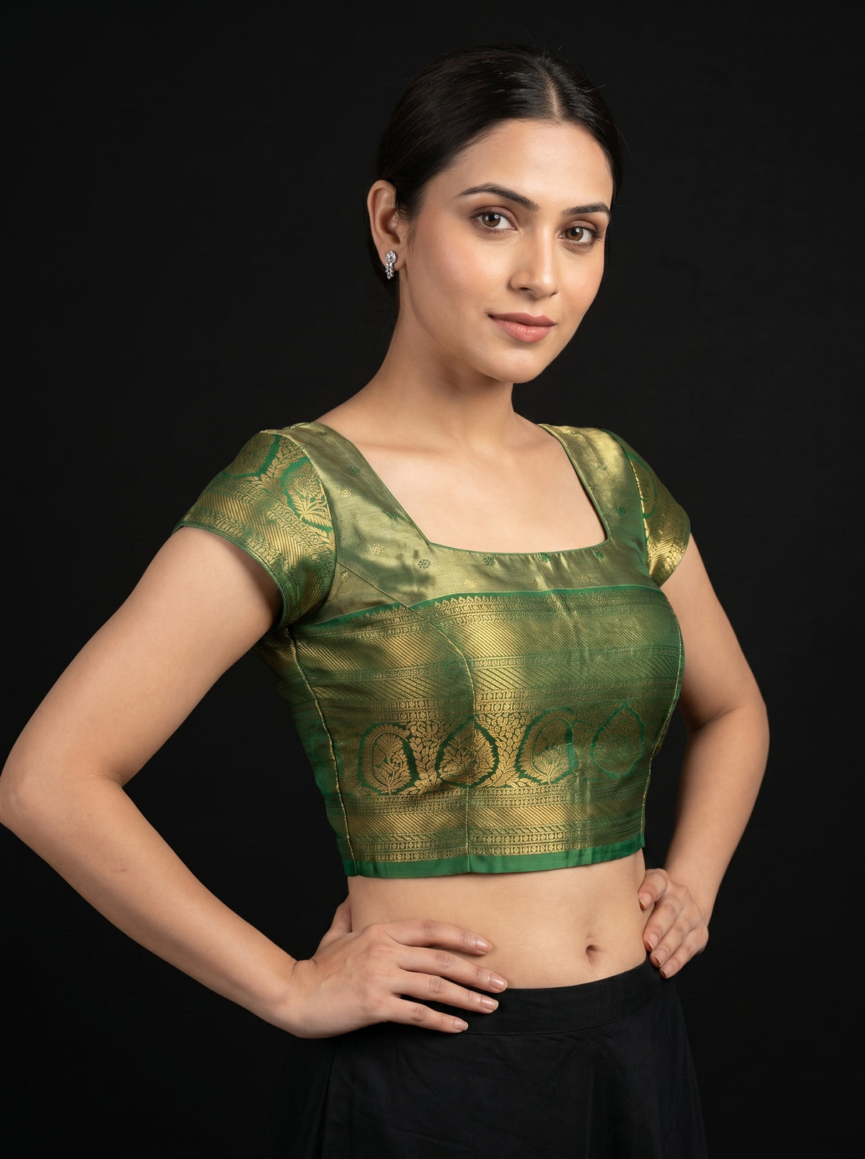 MIMOSA Olive Kanjivaram Art Silk Saree β blouse close-up
