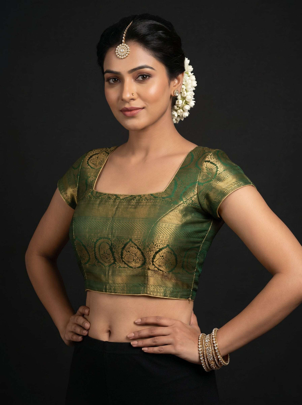MIMOSA Pista Kanjivaram Art Silk Saree — blouse close-up