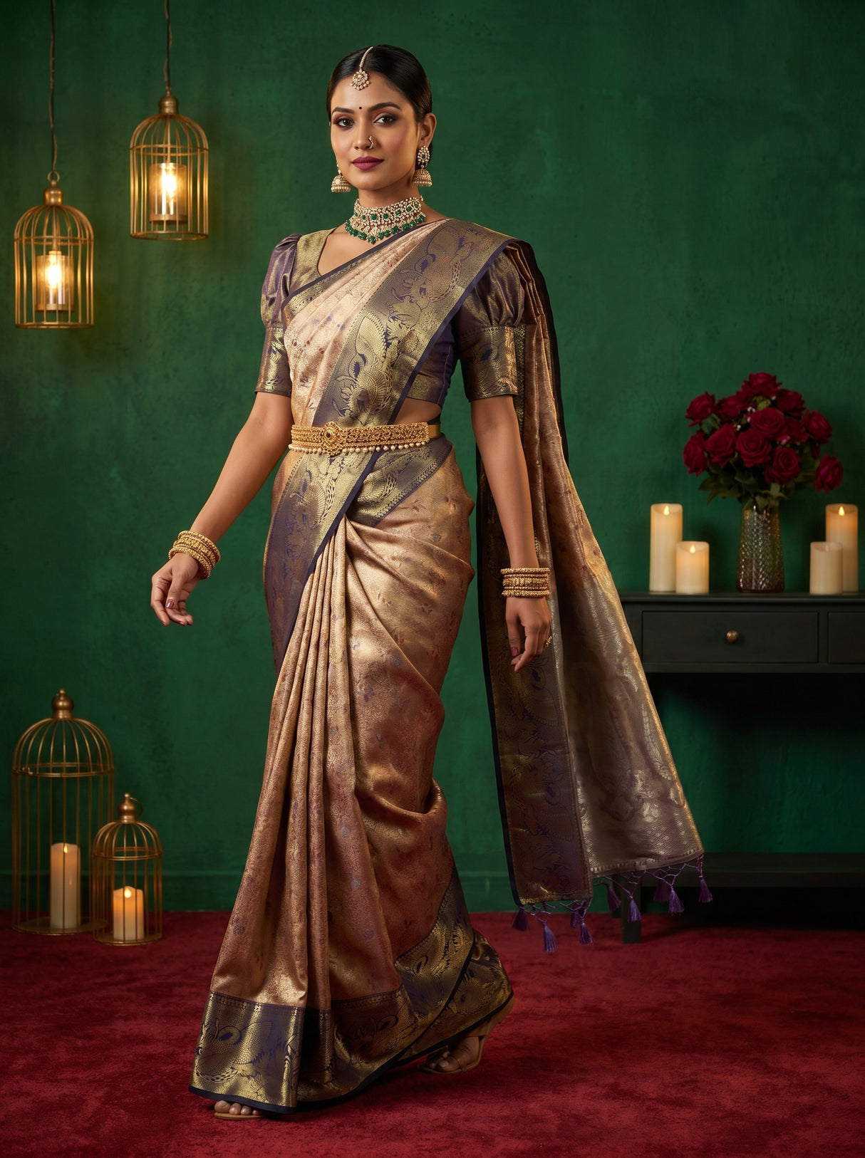 MIMOSA Maroon Kanjivaram Art Silk Saree β pose 7 styling detail