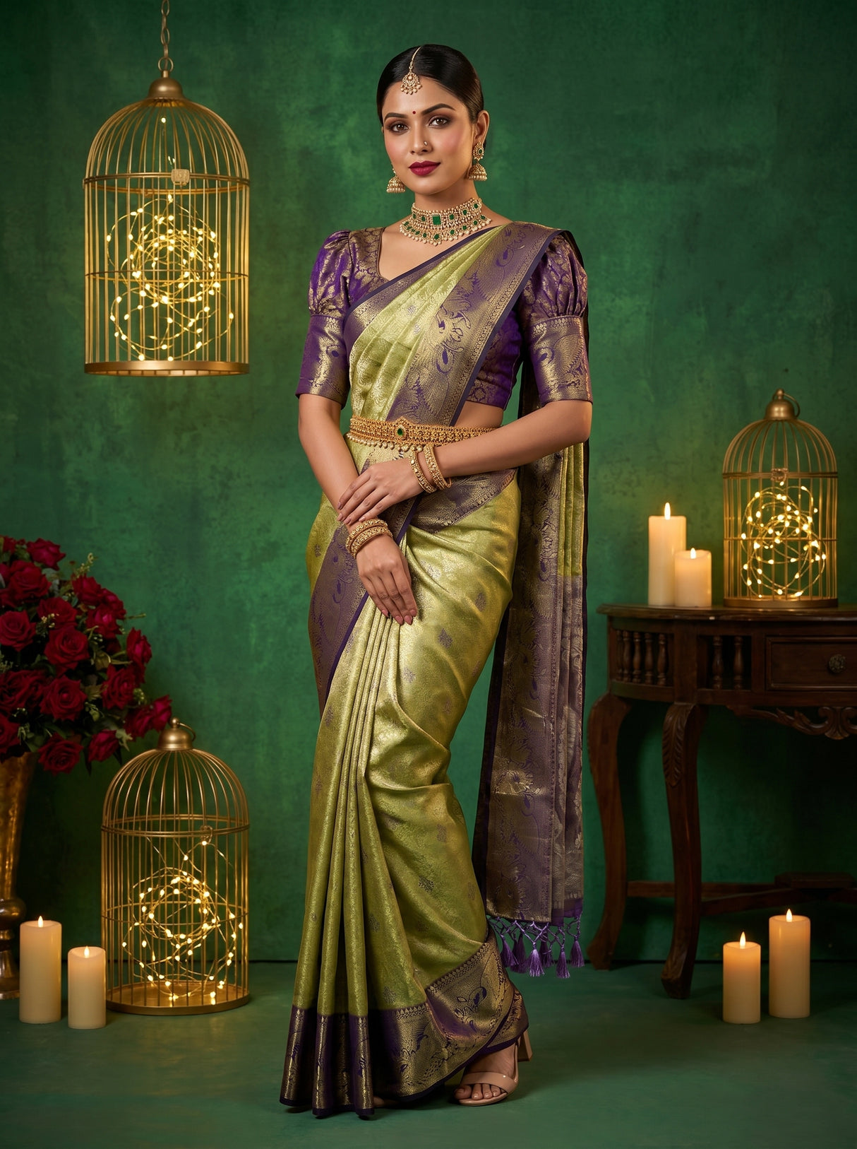 MIMOSA Olive Kanjivaram Art Silk Saree β Mannequin Draped