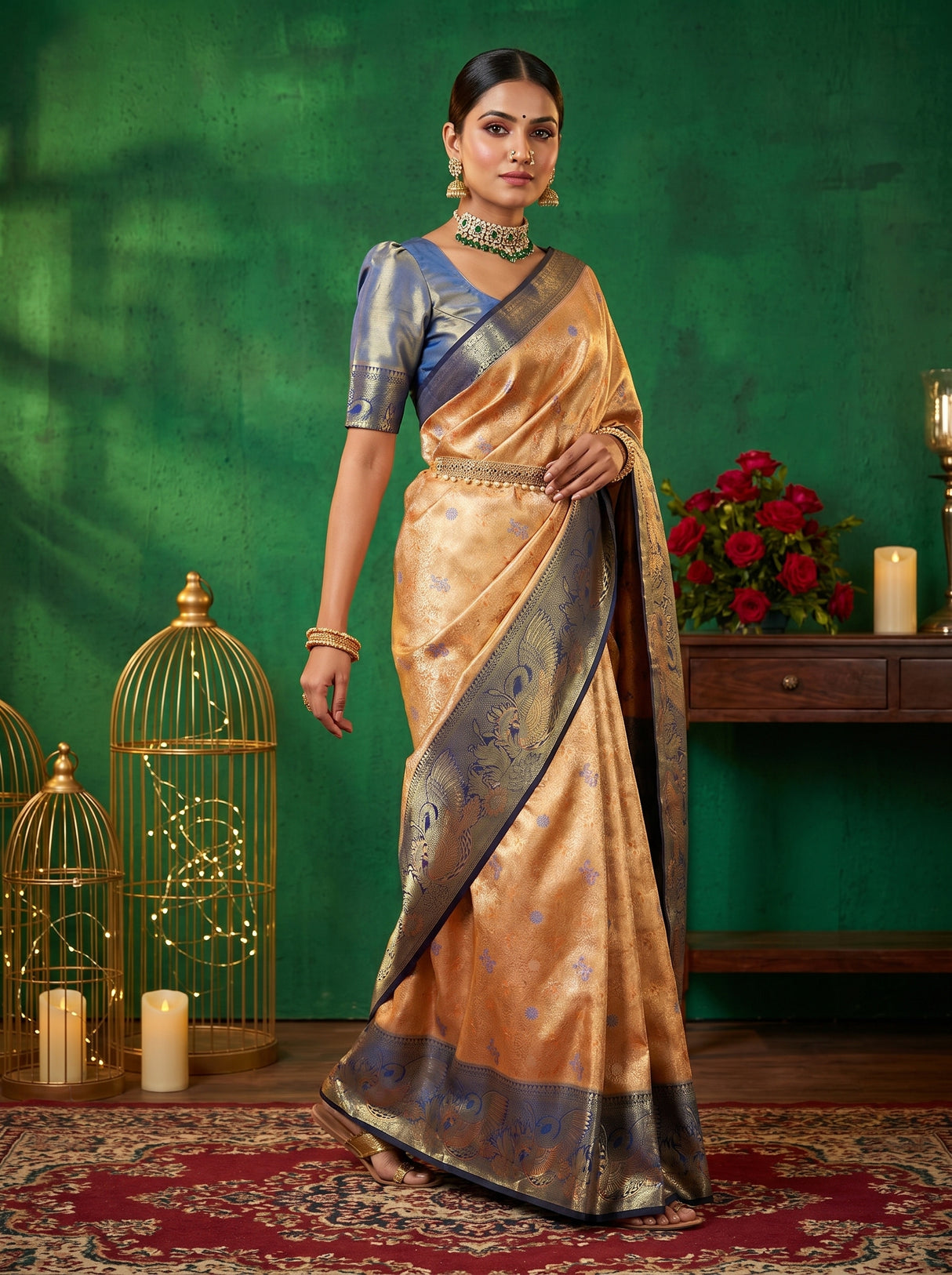 MIMOSA Orange Kanjivaram Art Silk Saree β Model Pose