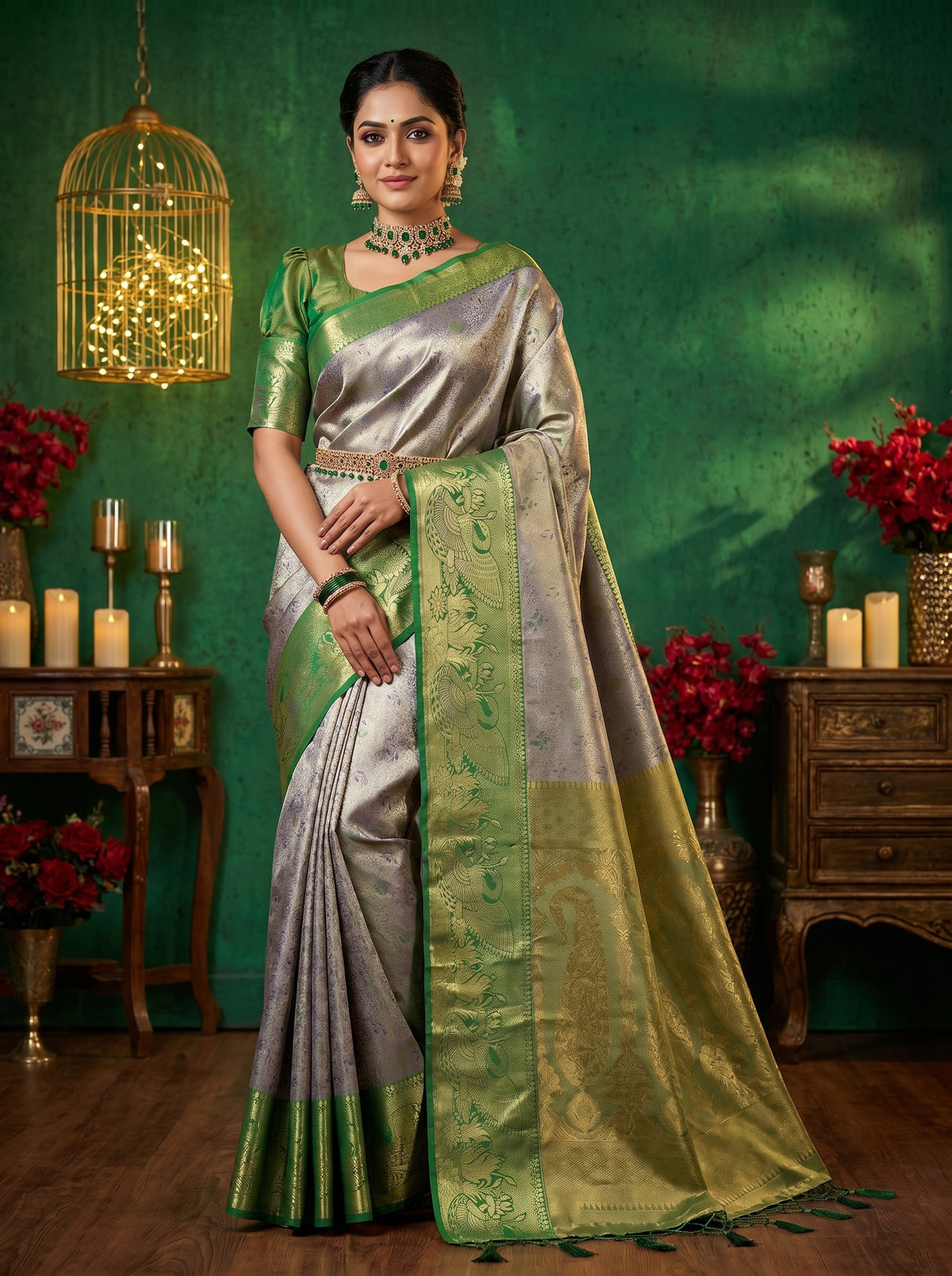 MIMOSA Violet Kanjivaram Art Silk Saree β Model Pose