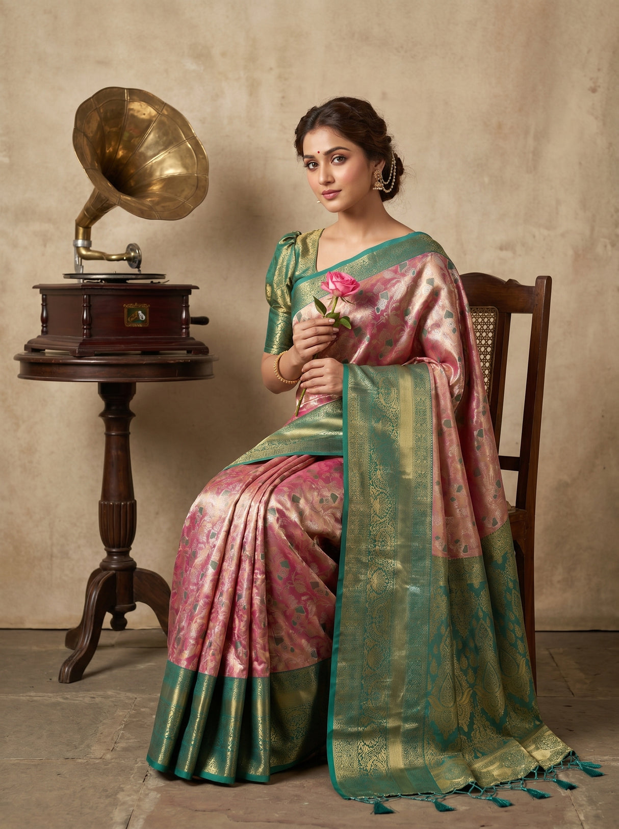 MIMOSA Gajari Kanjivaram Art Silk Saree β pose 8 styling detail