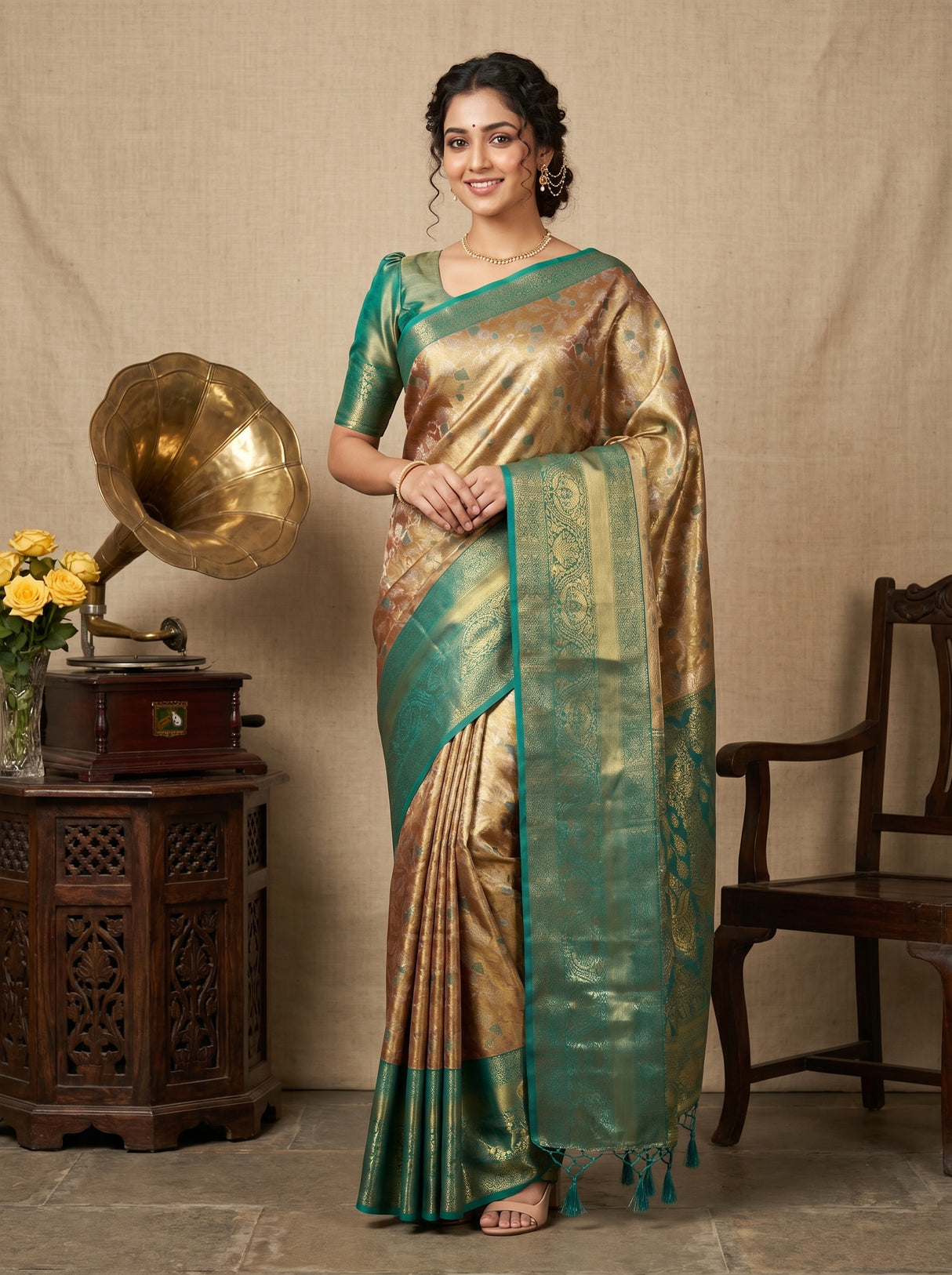 MIMOSA Maroon Kanjivaram Art Silk Saree β Mannequin Draped View