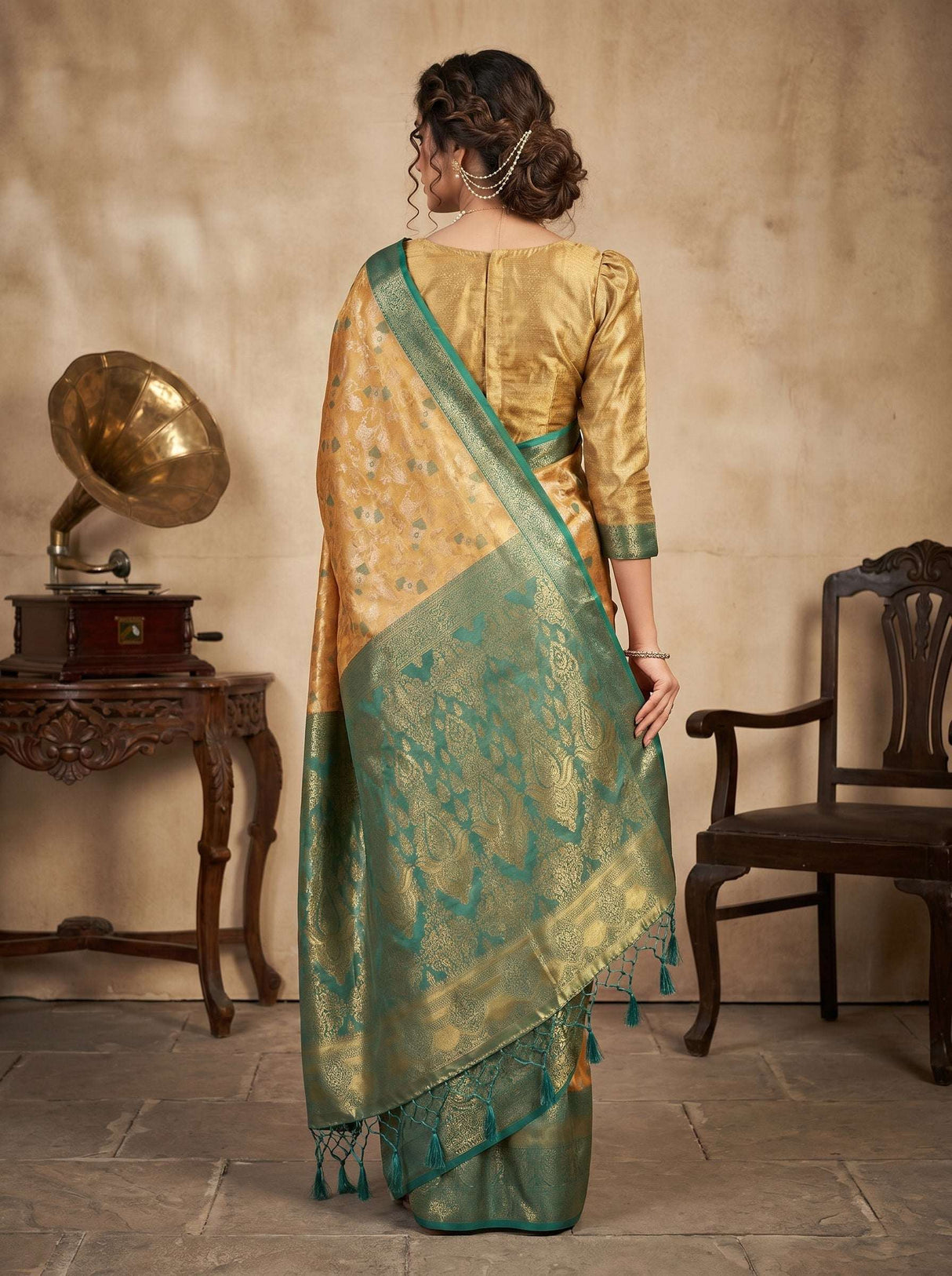 MIMOSA Green Art Silk Unstitched Blouse Fabric