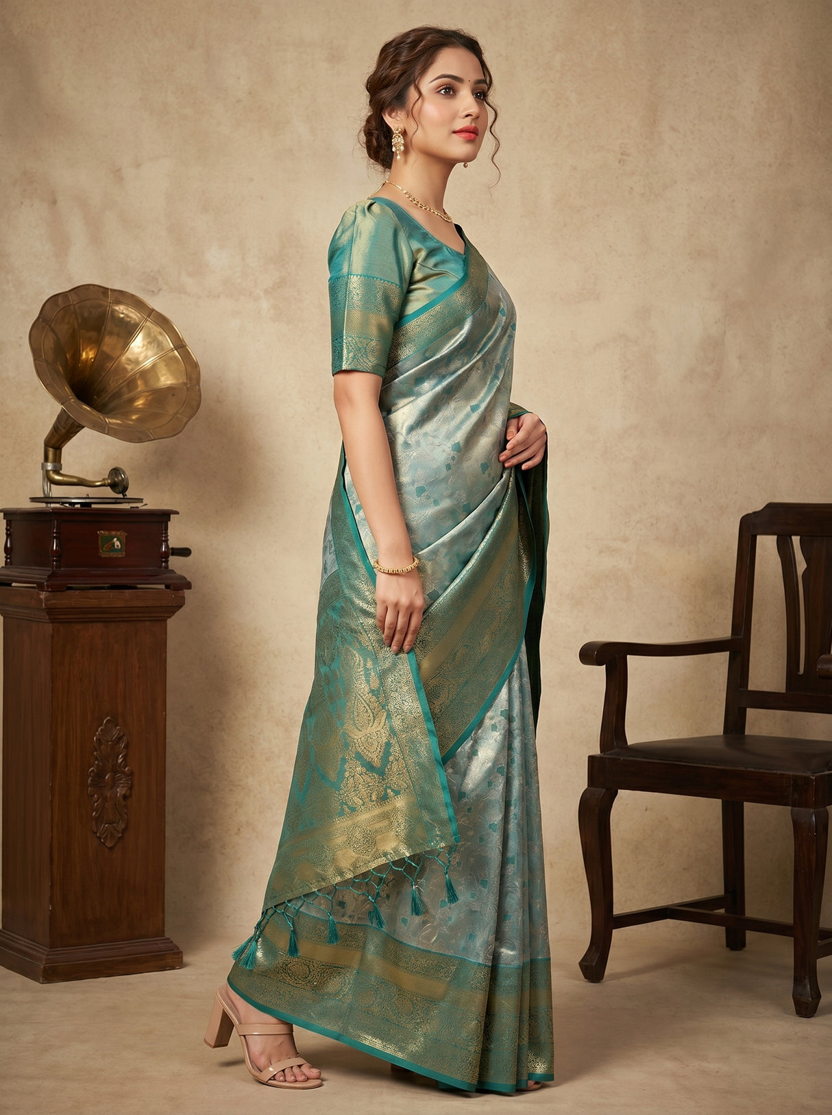 MIMOSA Saffire Kanjivaram Saree β Full View on Model