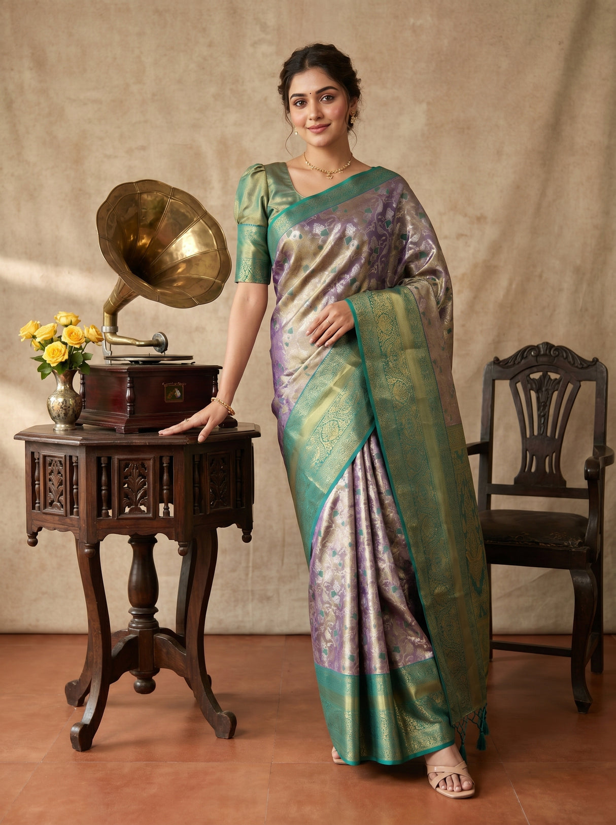 MIMOSA Violet Kanjivaram Art Silk Saree β pose 5 styling detail