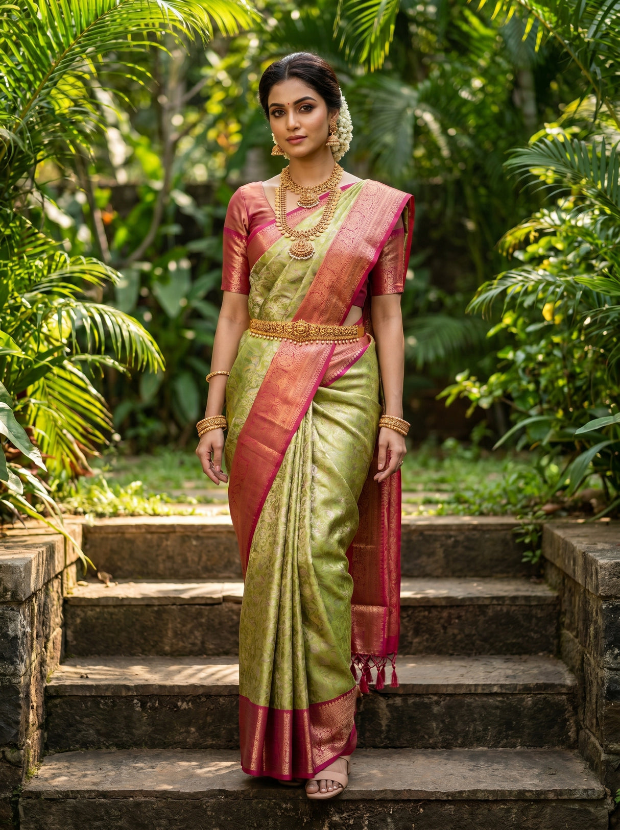 MIMOSA Olive Kanjivaram Art Silk Saree β Draped Mannequin View