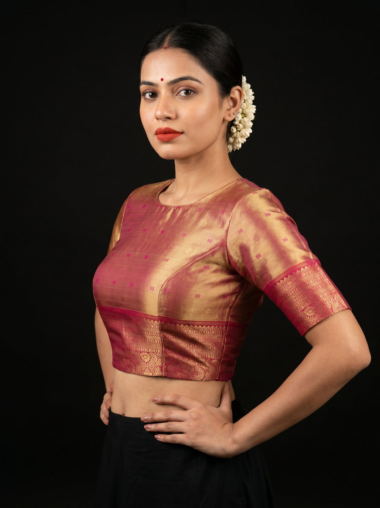 MIMOSA Olive Kanjivaram Art Silk Saree β blouse close-up