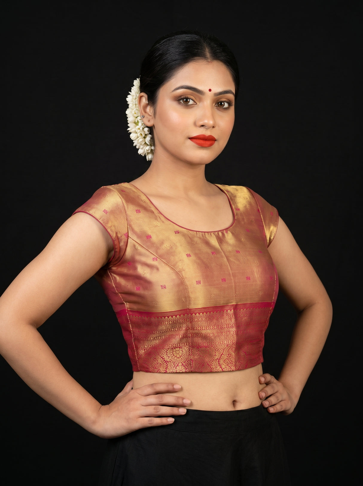 MIMOSA Orange Kanjivaram Art Silk Saree β blouse close-up