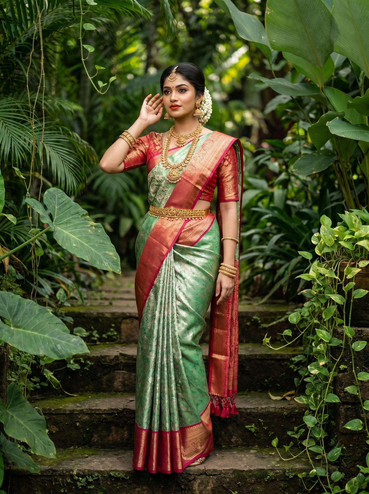 MIMOSA Rama Kanjivaram Art Silk Saree — pose 8 styling detail