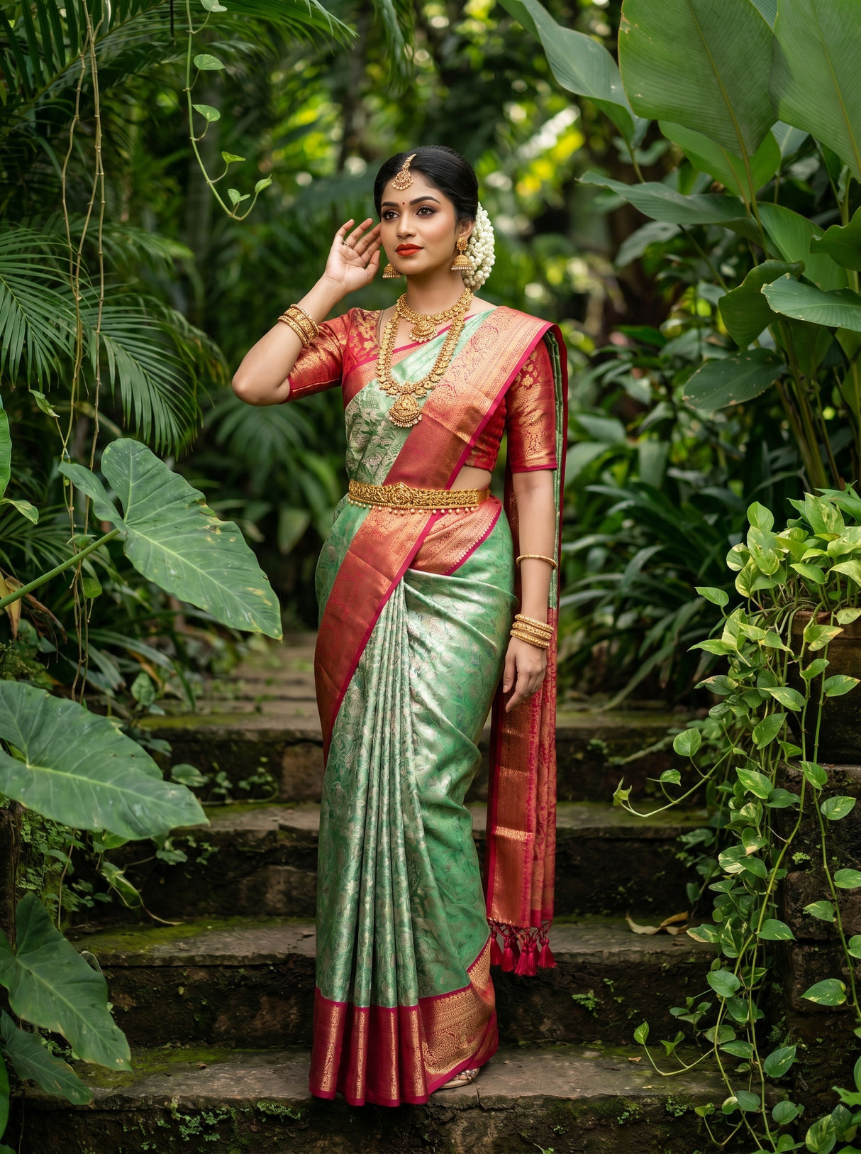 MIMOSA Rama Kanjivaram Art Silk Saree β pose 8 styling detail