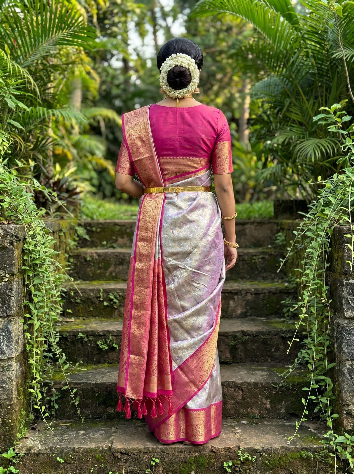 MIMOSA Violet Kanjivaram Art Silk Saree — Unstitched Blouse Piece